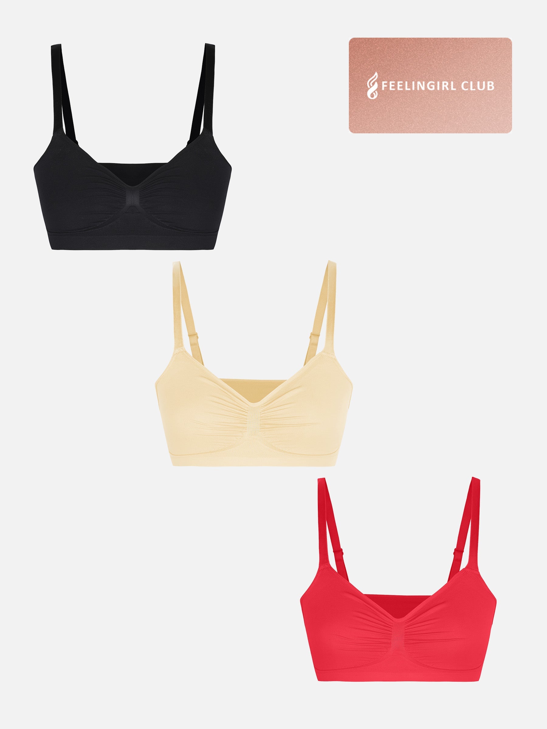 Feelingirl 3-Pack Seamless Smooth Wireless Bra Bundle