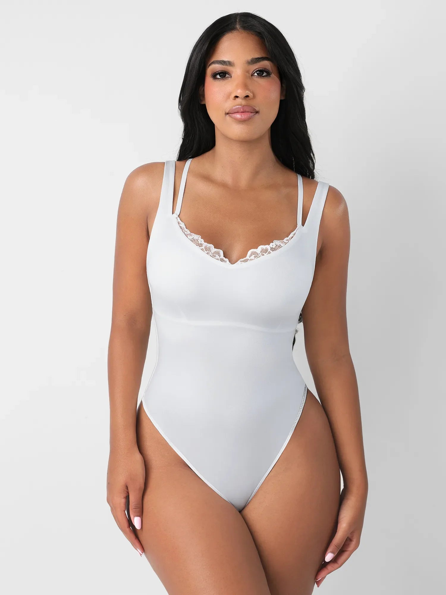 Feelingirl Lace-Trimmed Deep V Bodysuit