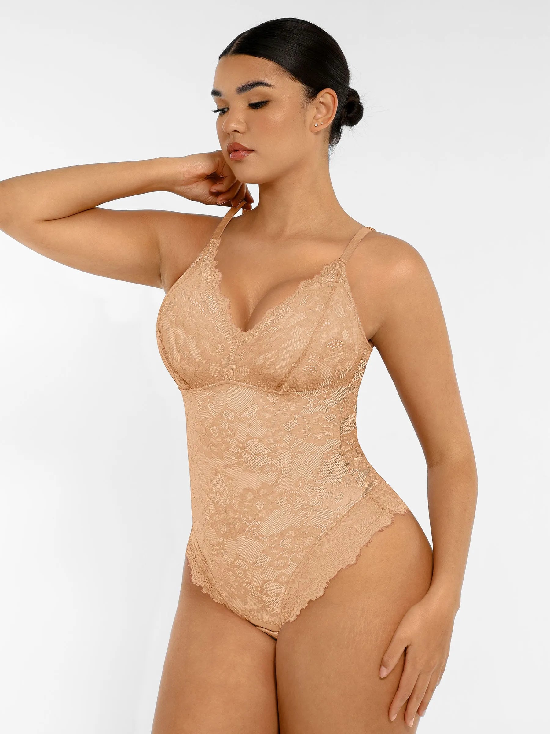 Feelingirl Lace V Neck Full Bodysuit