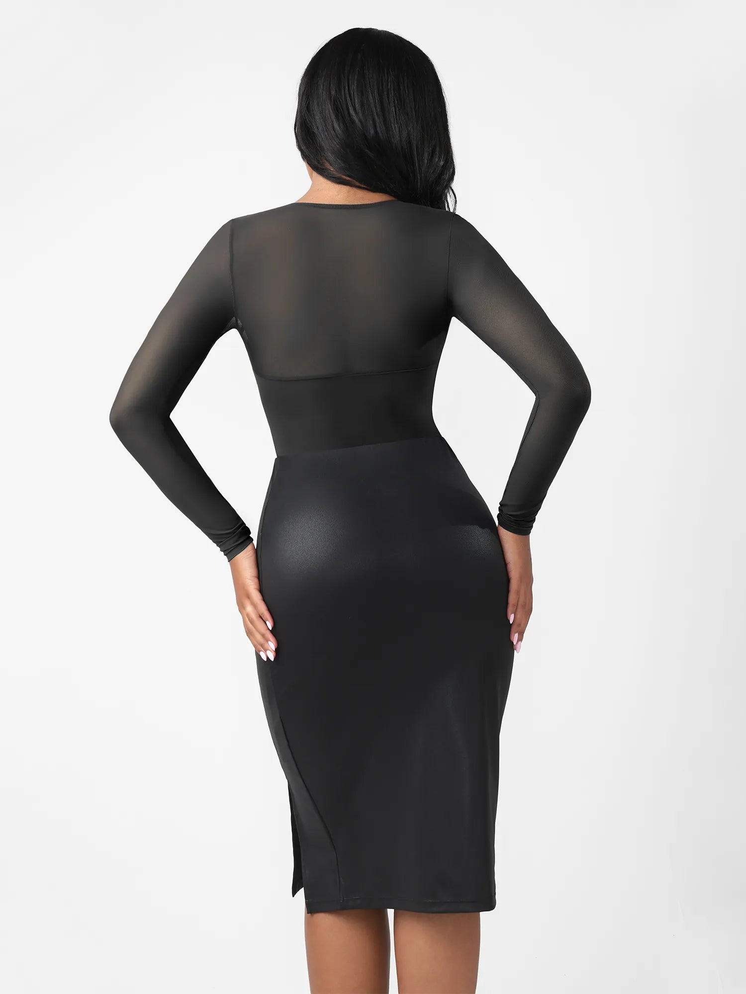 Feelingirl Mesh Panel V-Neck Thong Bodysuit