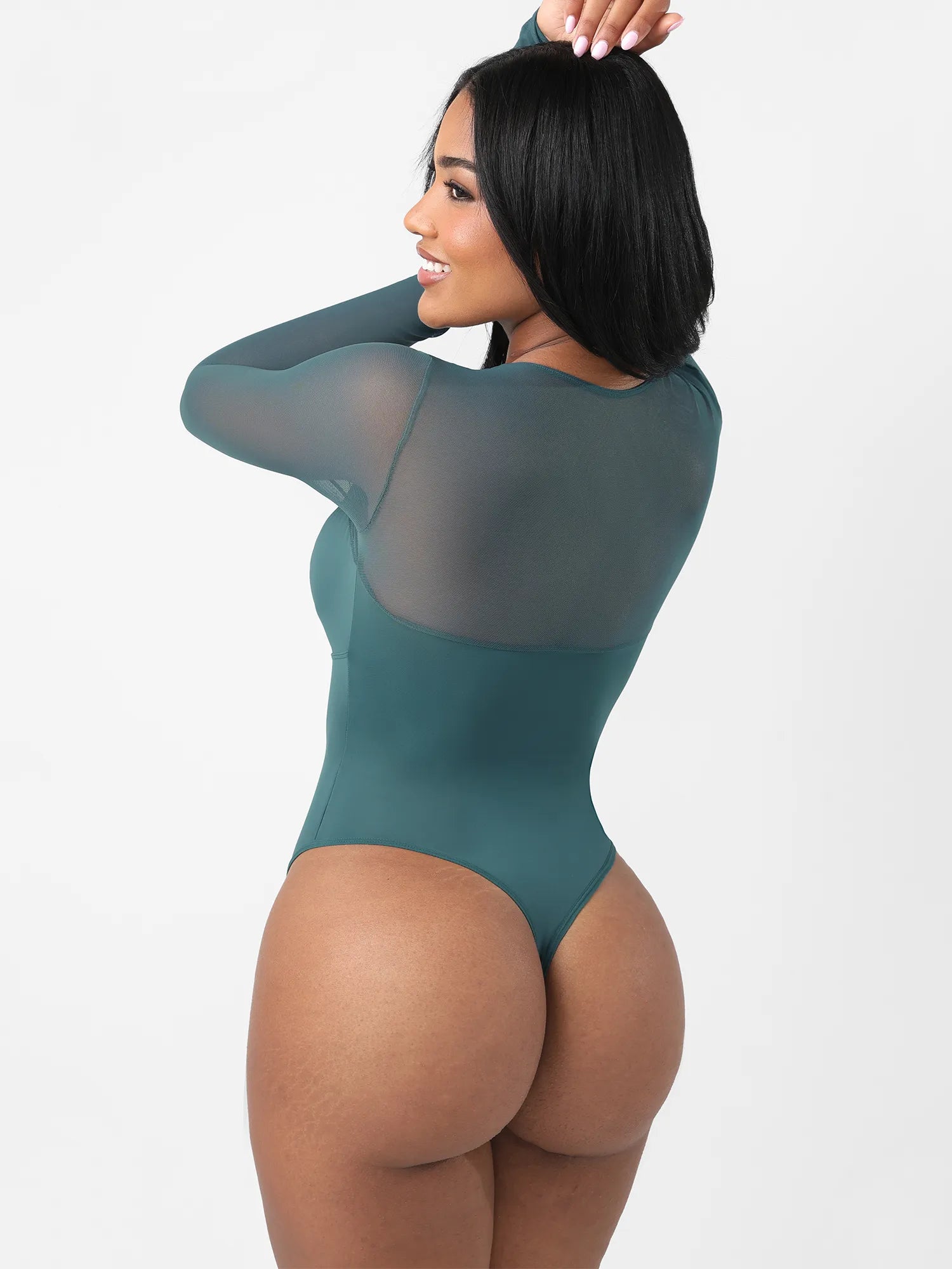Feelingirl Mesh Panel V-Neck Thong Bodysuit