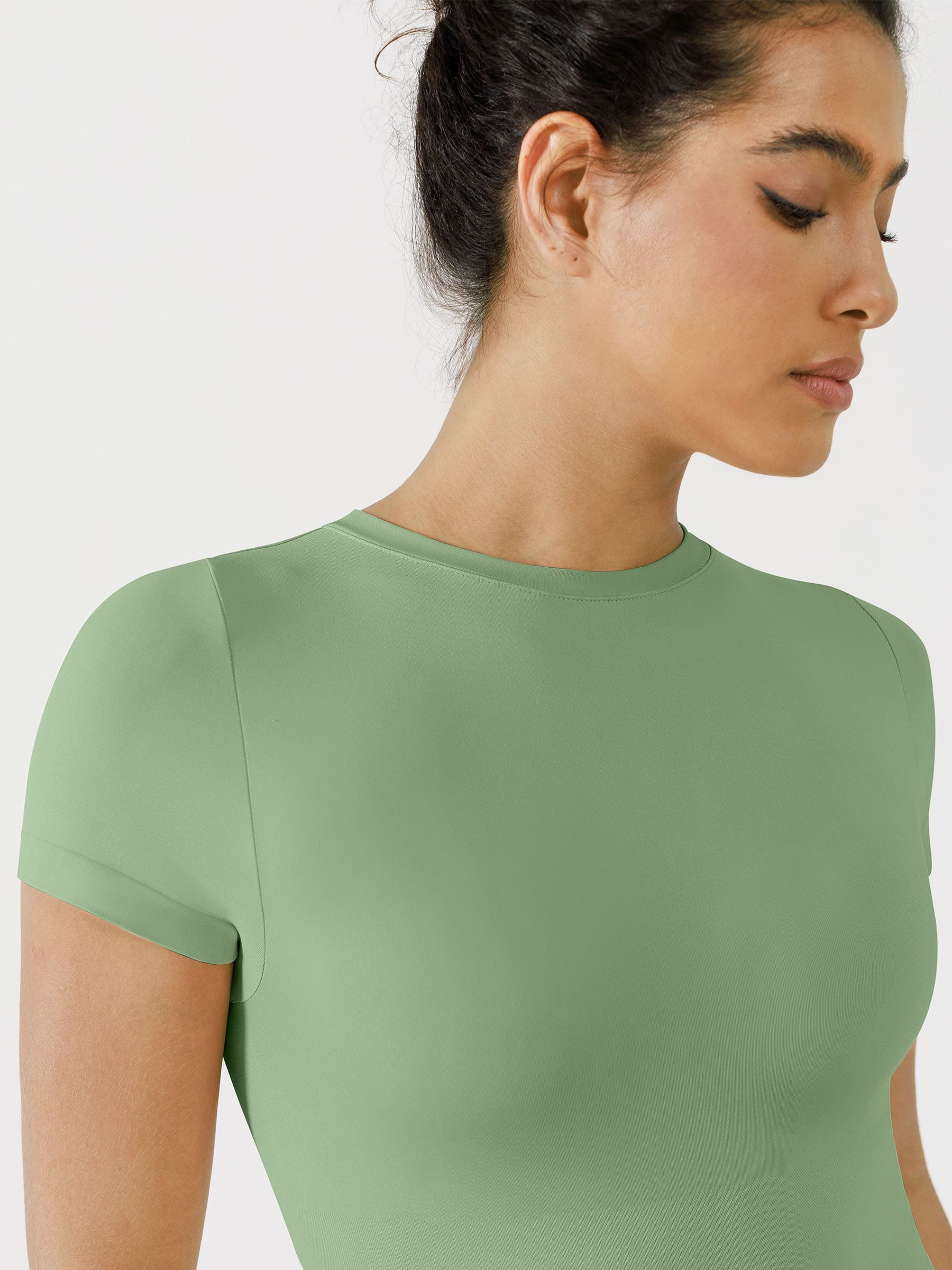 Feelingirl Seamless Bodysuit Smooth Soft Fabric Crew Neck Short Sleeve