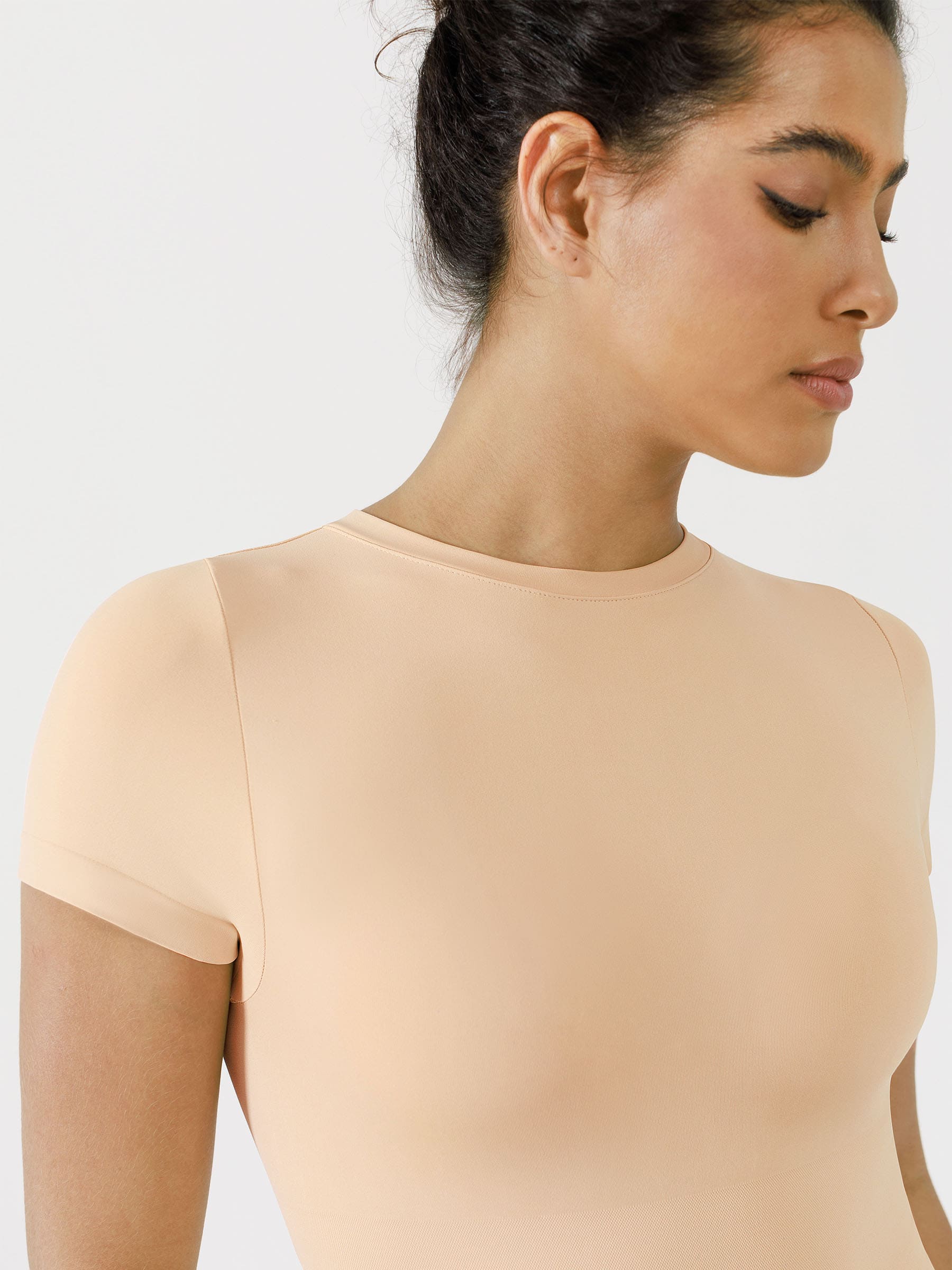 Feelingirl Seamless Bodysuit Smooth Soft Fabric Crew Neck Short Sleeve