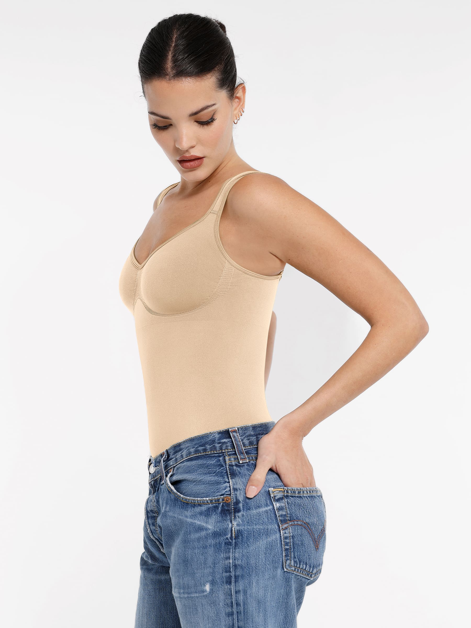 Feelingirl Seamless Sculpting Diamond Neck Thong Bodysuit