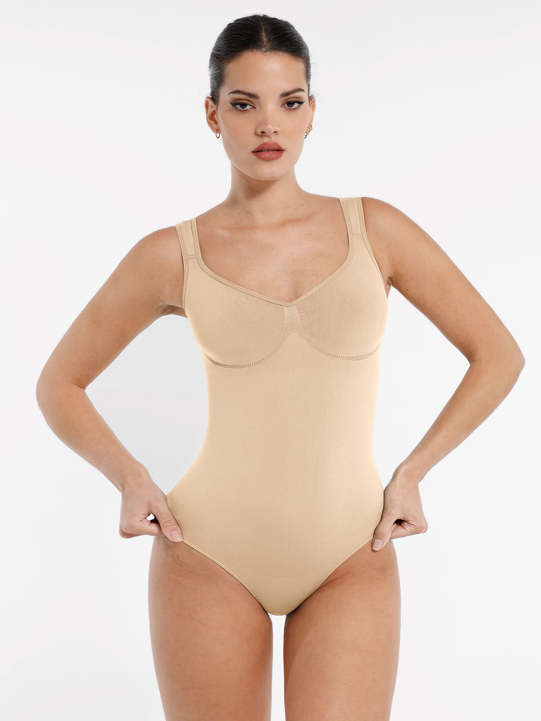 Feelingirl Seamless Sculpting Diamond Neck Thong Bodysuit