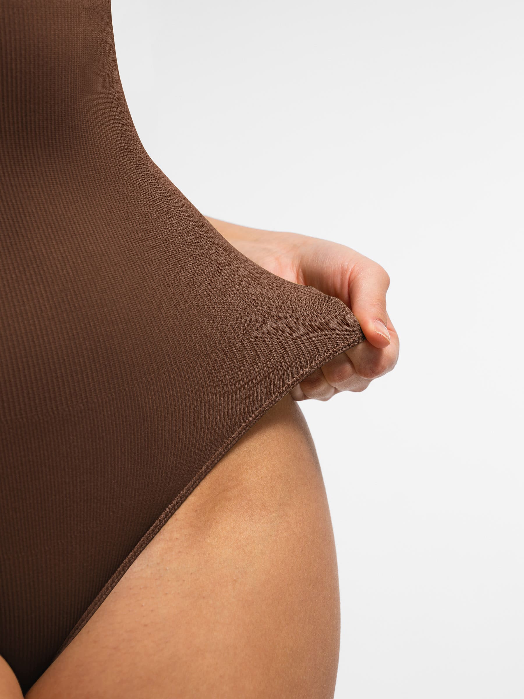 Feelingirl Ribbed Seamless Bodysuit with Crew Neck and Invisible Zip