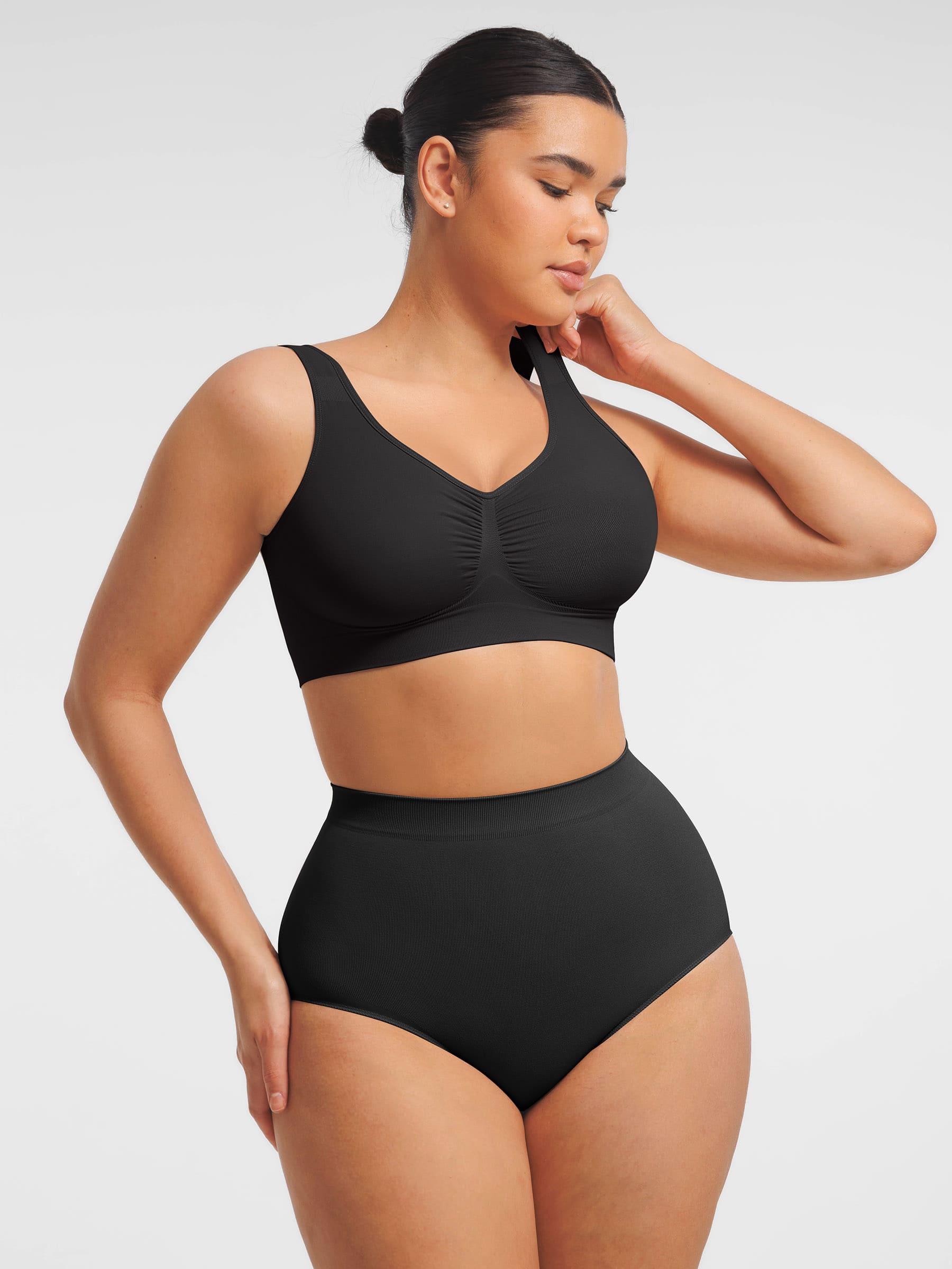 Feelingirl Seamless Wide Straps Bra & Seamless Tummy Control Brief Set