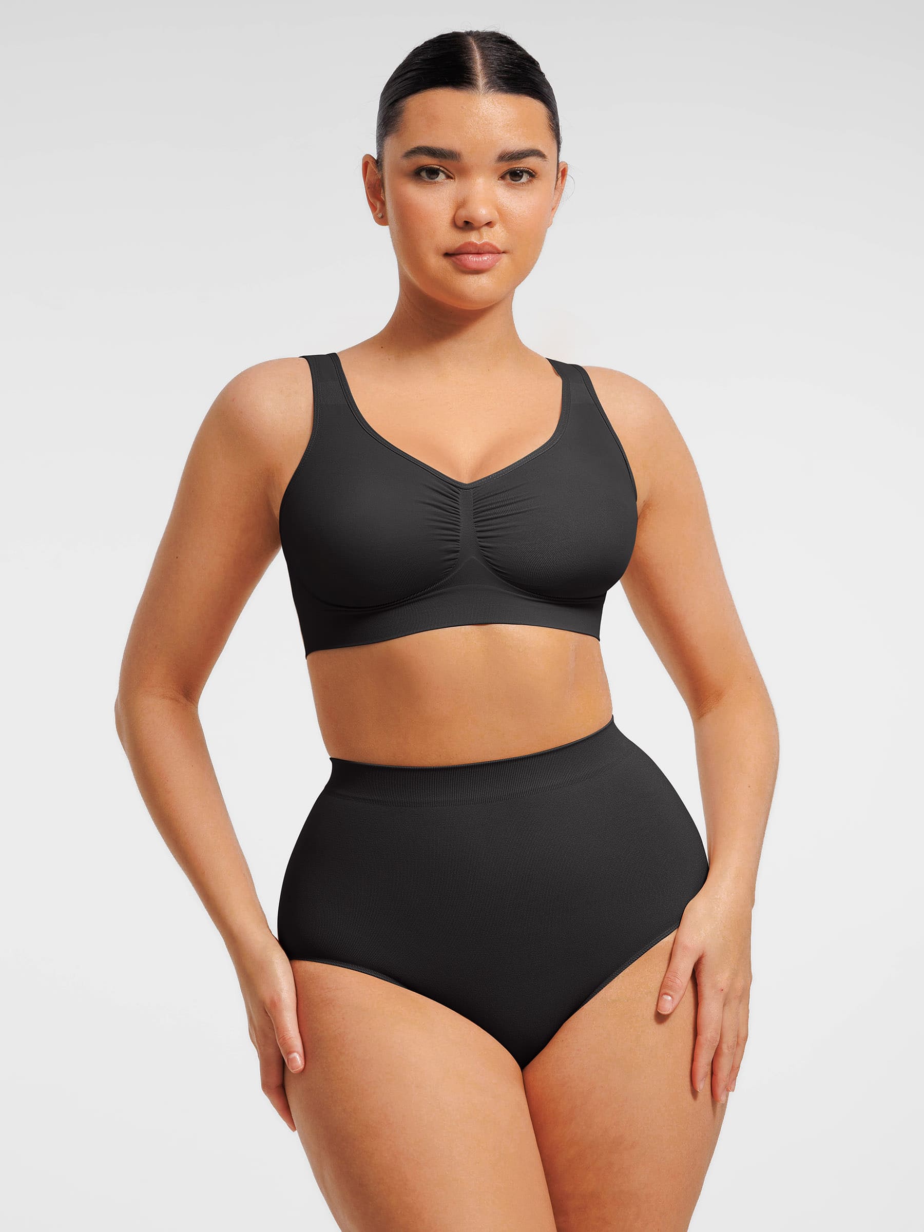 Feelingirl Seamless Wide Straps Bra & Seamless Tummy Control Brief Set