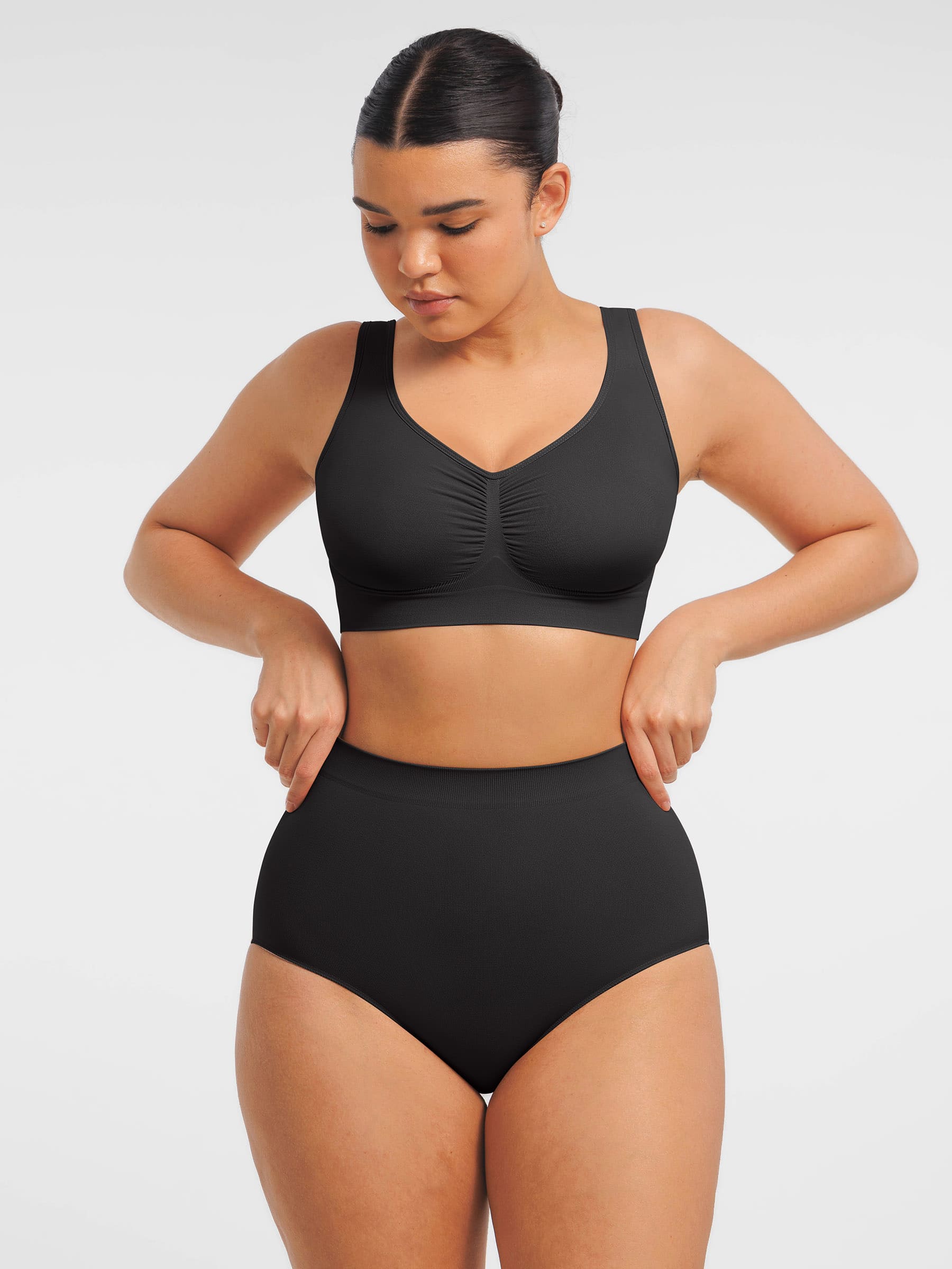 Feelingirl Seamless Wide Straps Bra & Seamless Tummy Control Brief Set