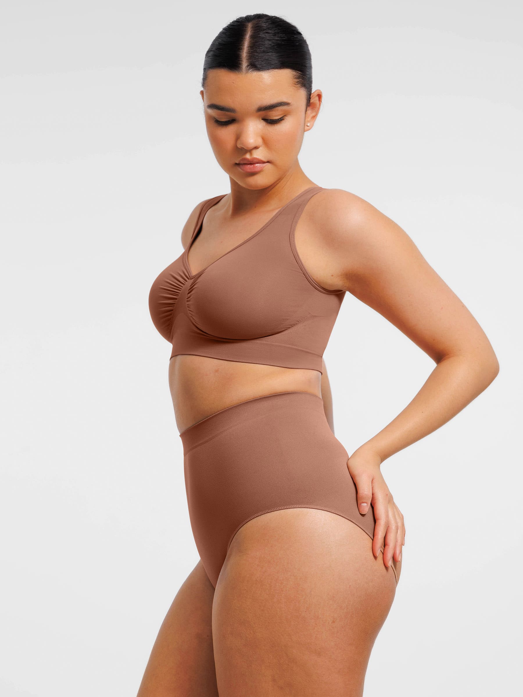 Feelingirl Seamless Wide Straps Bra & Seamless Tummy Control Brief Set