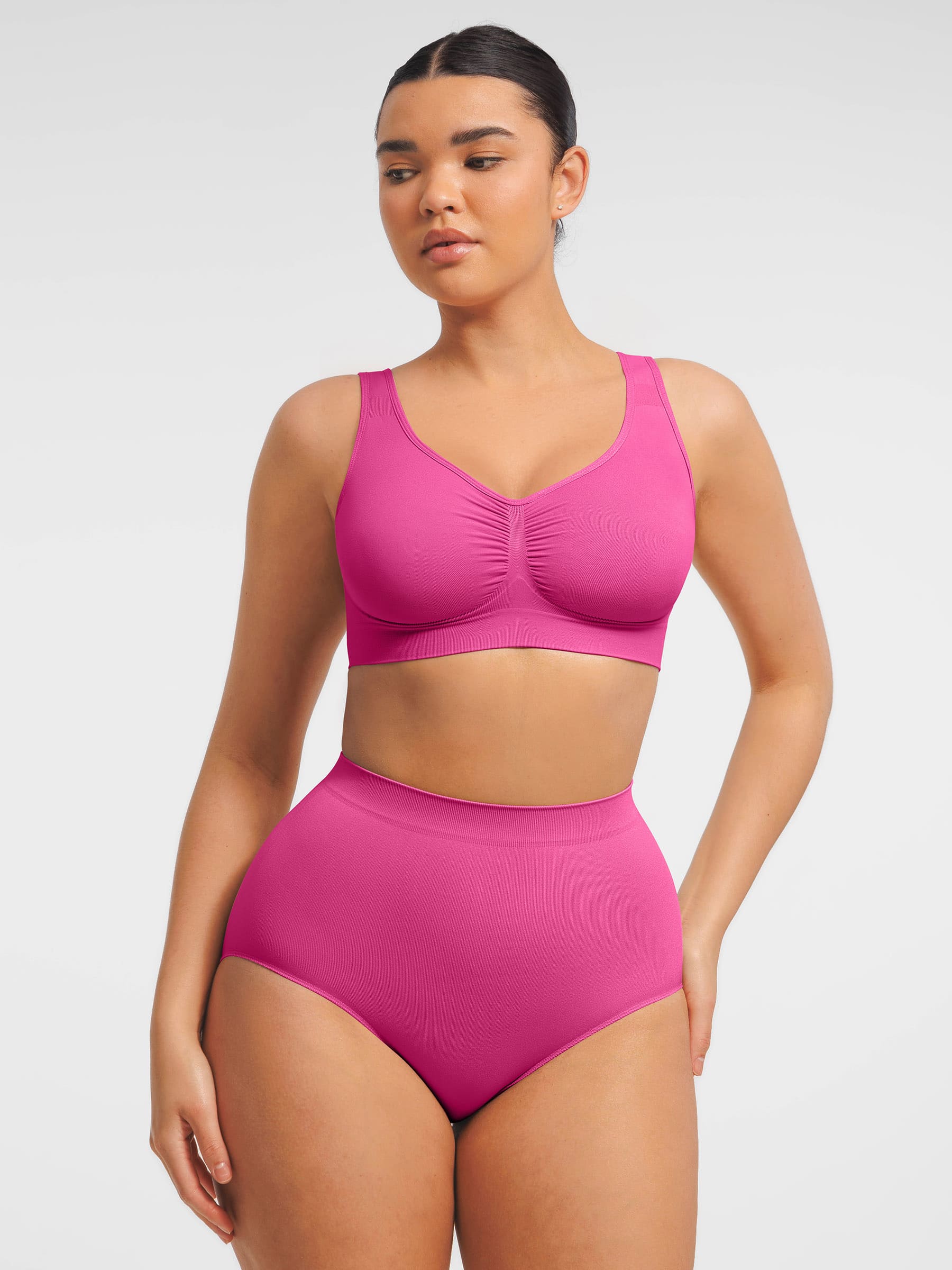 Feelingirl Seamless Wide Straps Bra & Seamless Tummy Control Brief Set