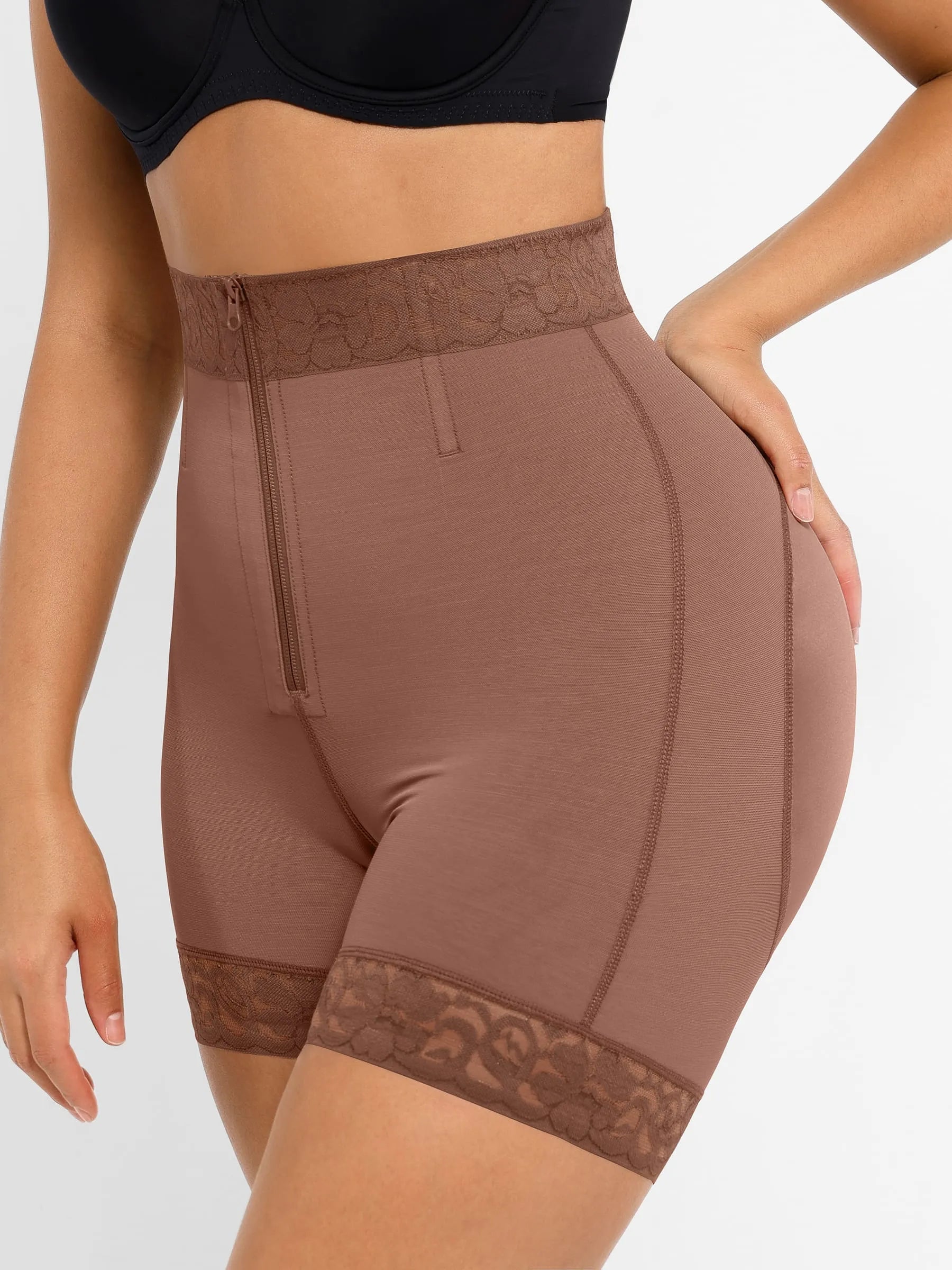 Feelingirl Tummy Control Shaping Shorts Butt Lifter with Clasps and Zipper