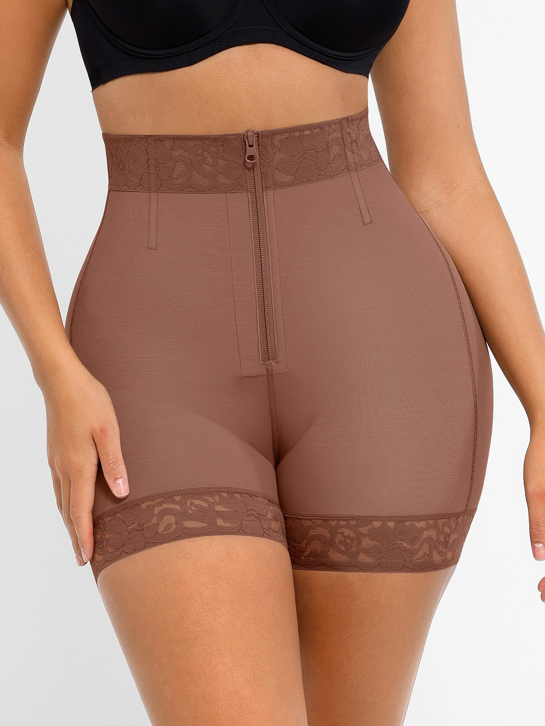Feelingirl Tummy Control Shaping Shorts Butt Lifter with Clasps and Zipper