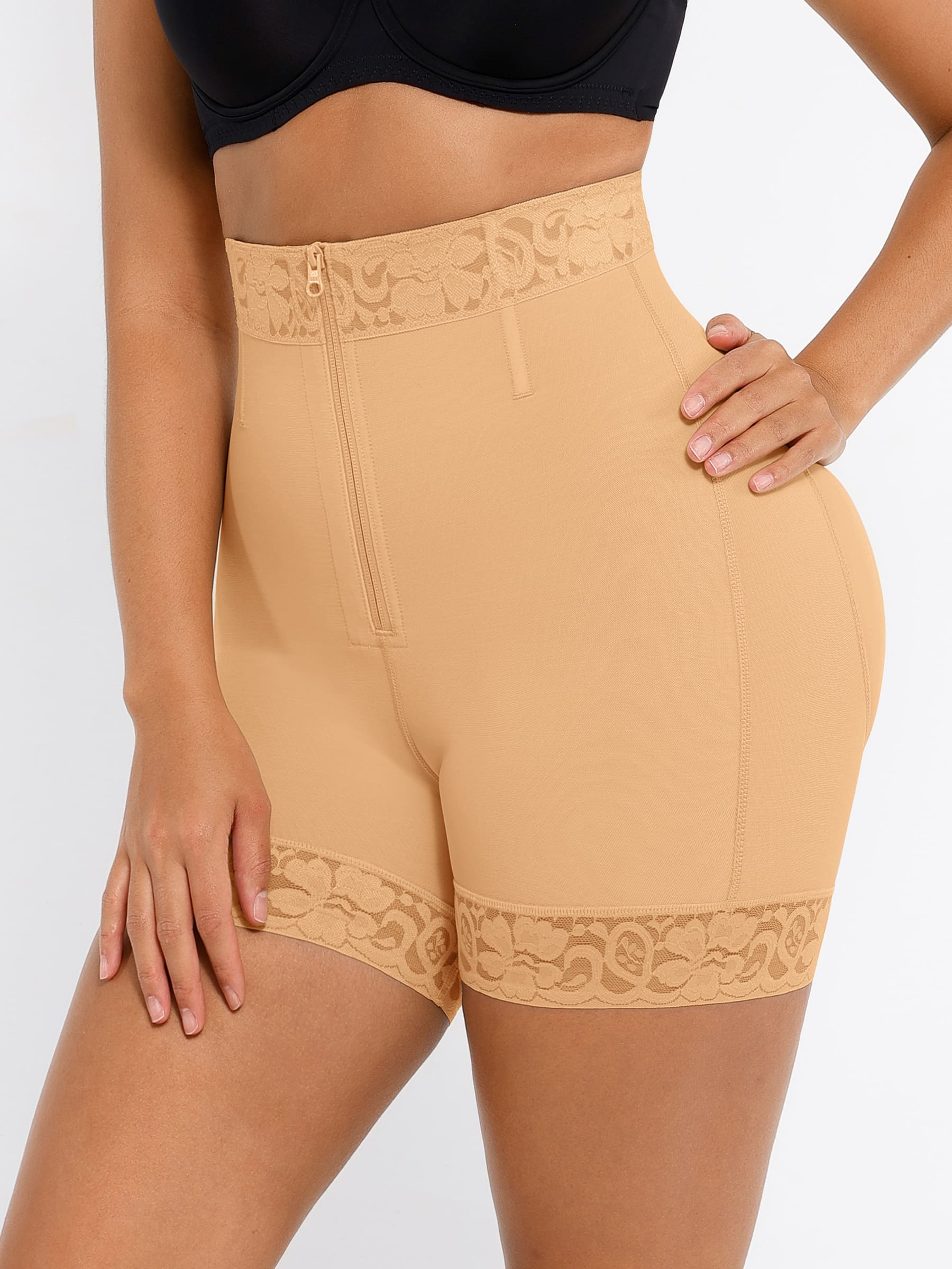 Feelingirl Tummy Control Shaping Shorts Butt Lifter with Clasps and Zipper