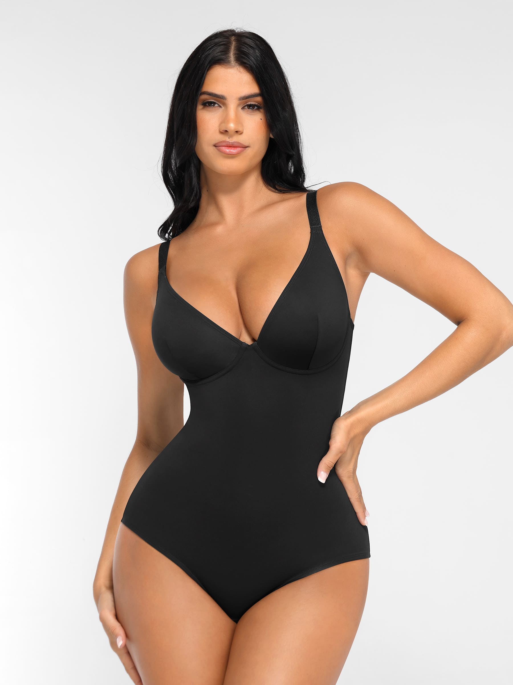 Feelingirl V Neck Adjustable Straps Tummy Control Bodysuit