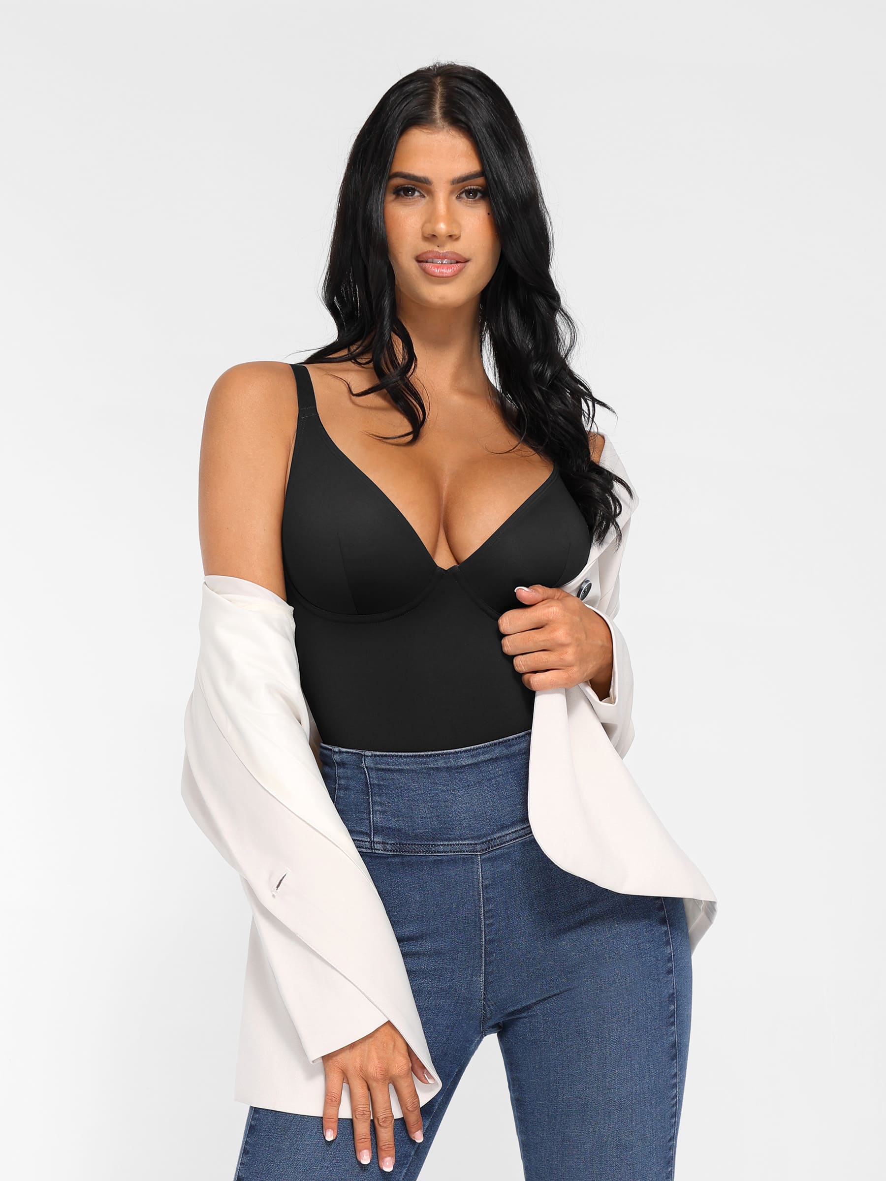 Feelingirl V Neck Adjustable Straps Tummy Control Bodysuit