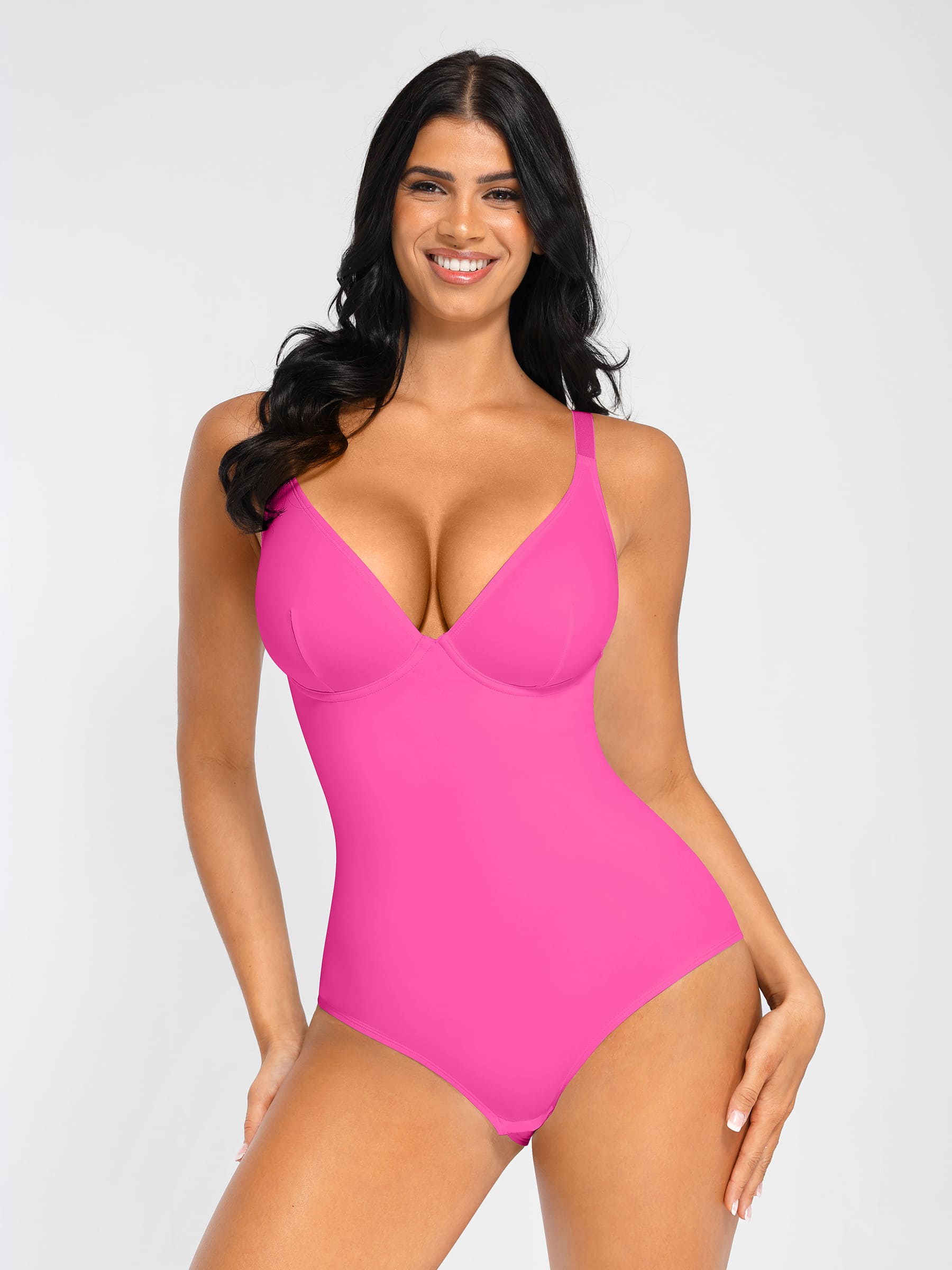 Feelingirl V Neck Adjustable Straps Tummy Control Bodysuit