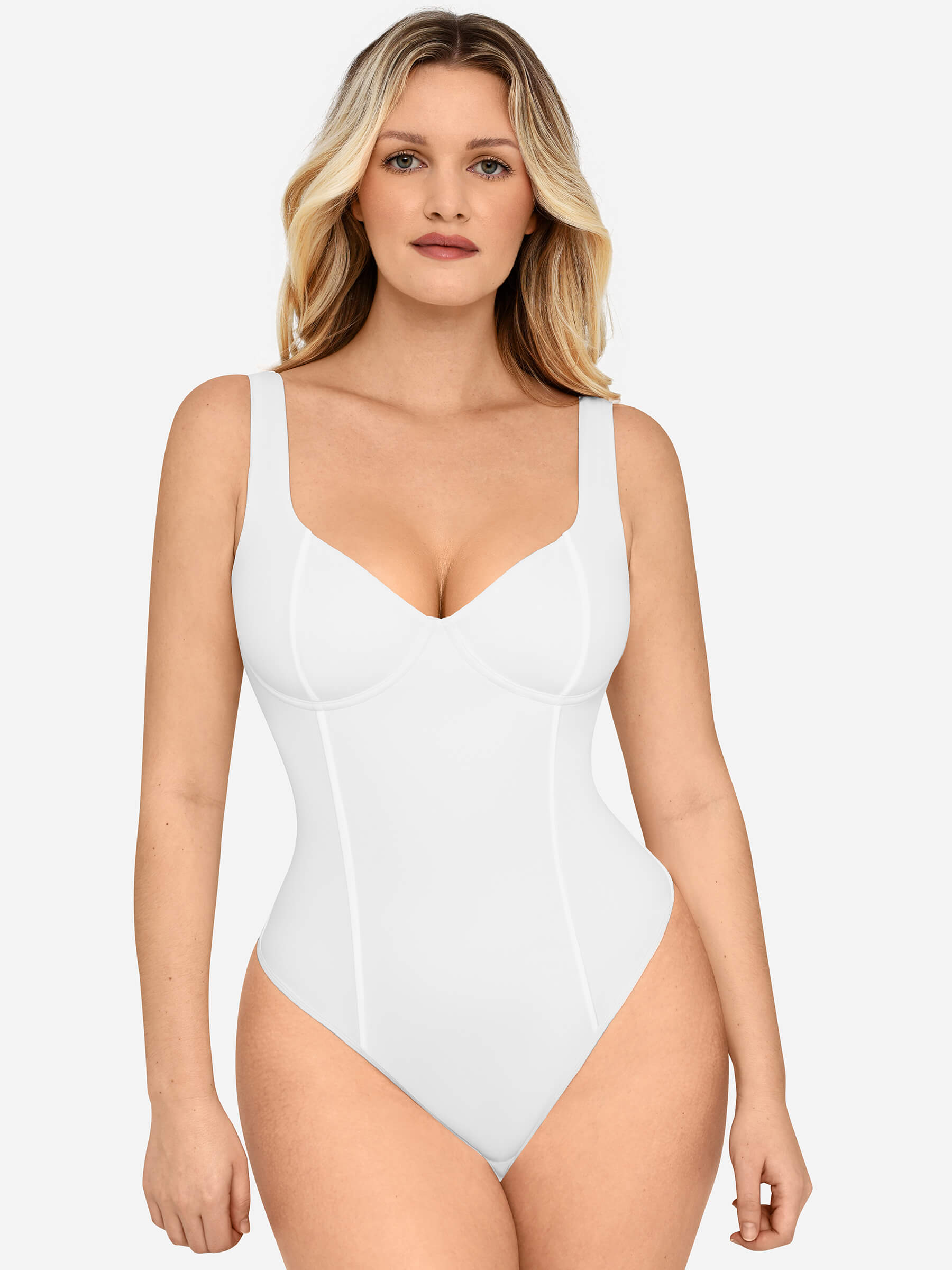 Feelingirl Full Body Wide Strap V-Neck Bodysuit