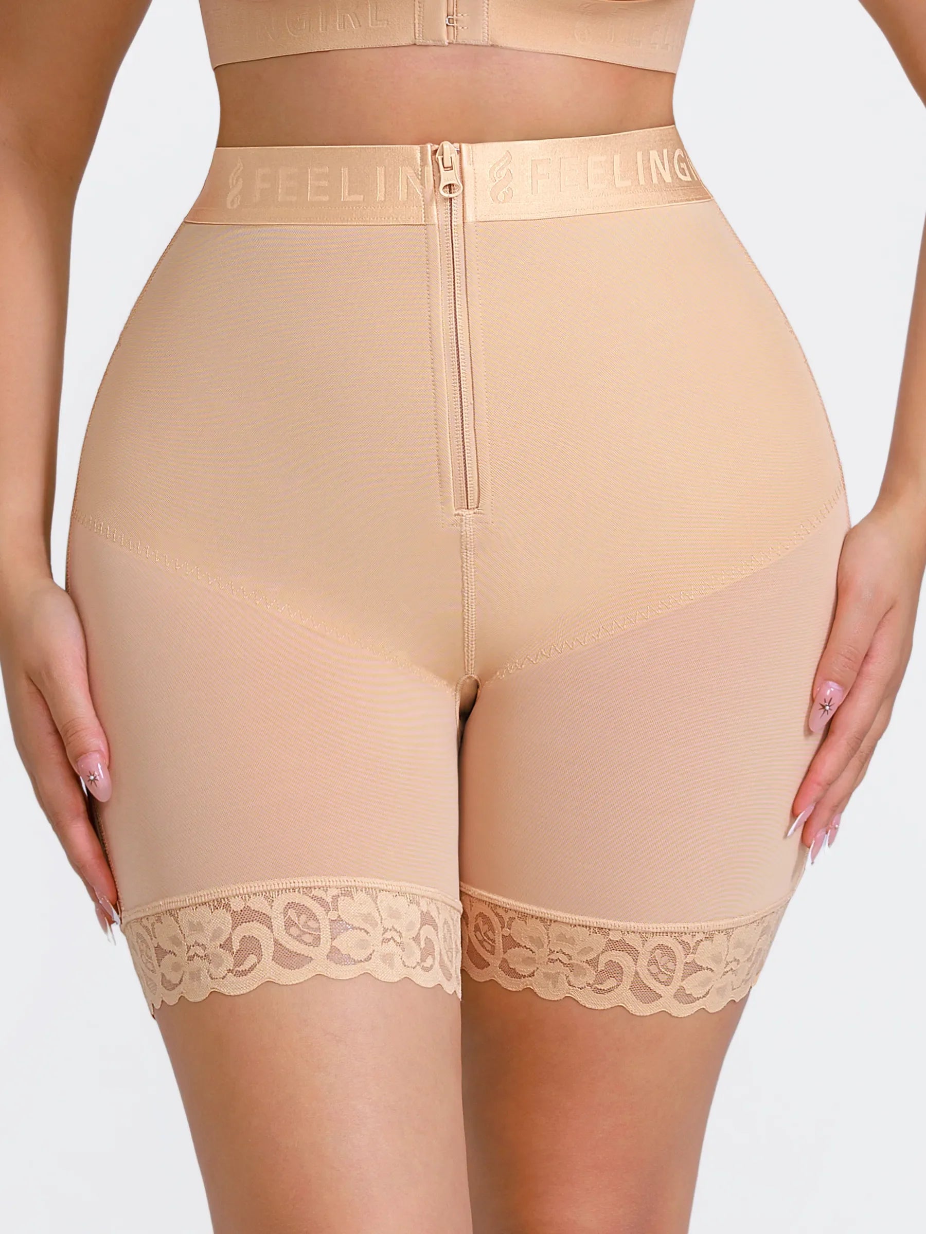 Feelingirl Front-Zip Mid-Waist Shapewear Shorts