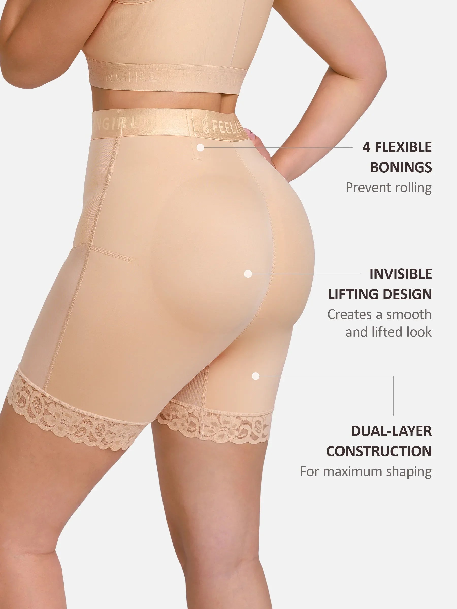 Feelingirl Front-Zip Mid-Waist Shapewear Shorts