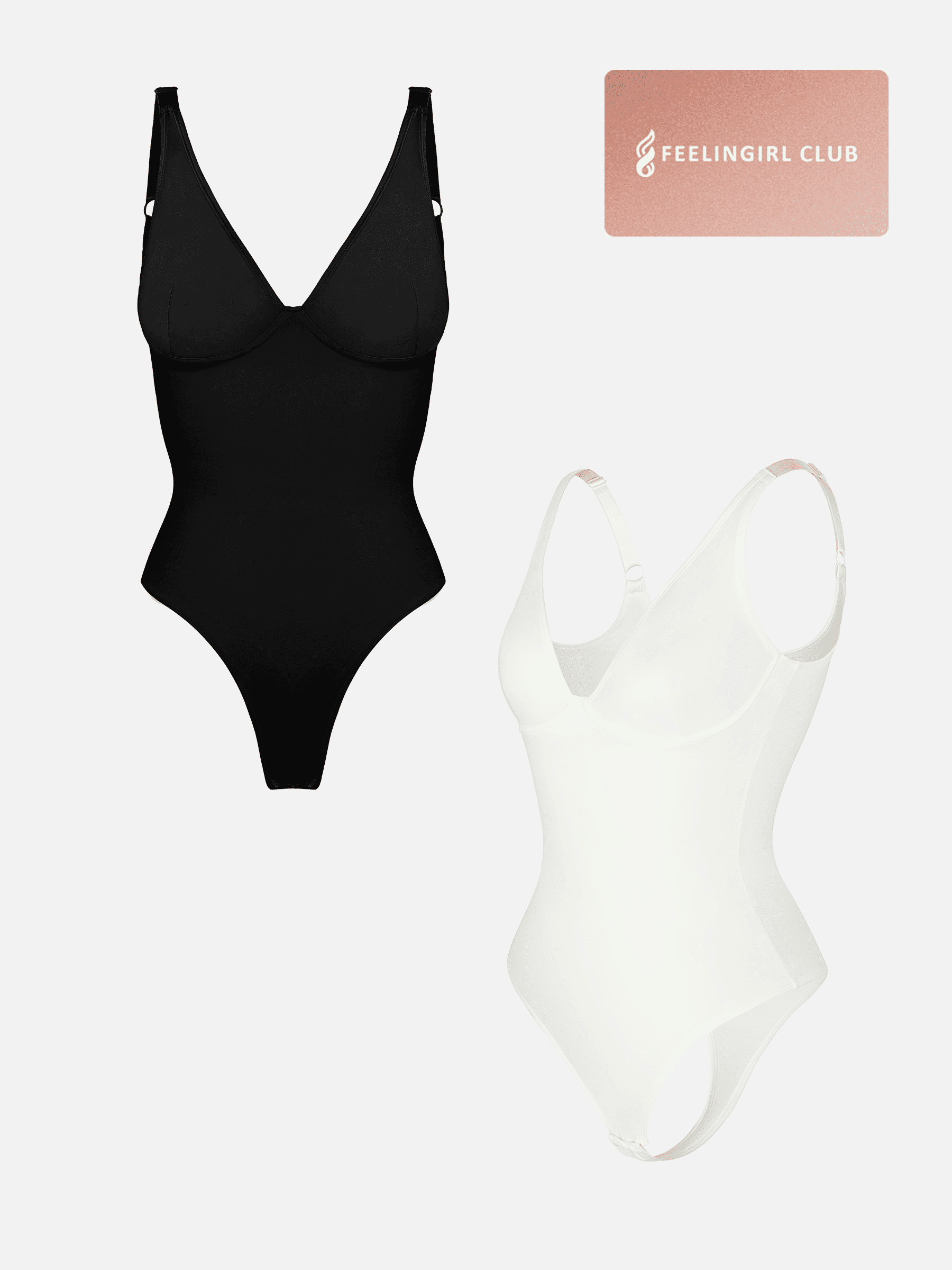 Feelingirl 2-Pack Deep V Neck Tummy Control Shapewear Bodysuit Bundle