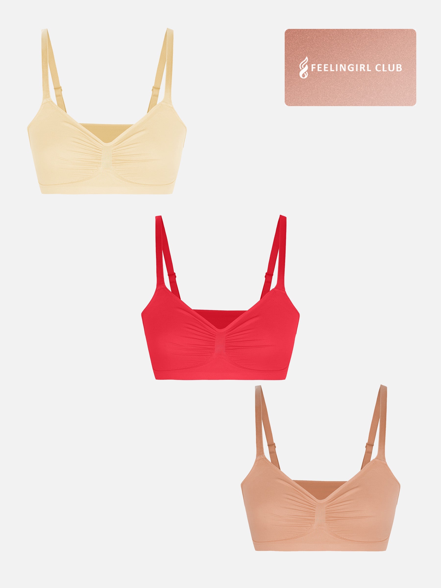 Feelingirl 3-Pack Seamless Smooth Wireless Bra Bundle