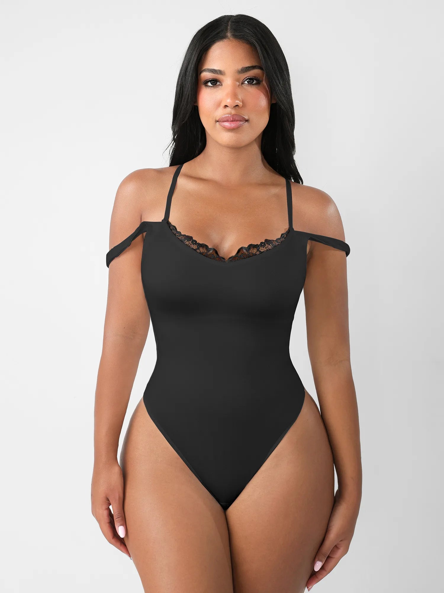 Feelingirl Lace-Trimmed Deep V Bodysuit