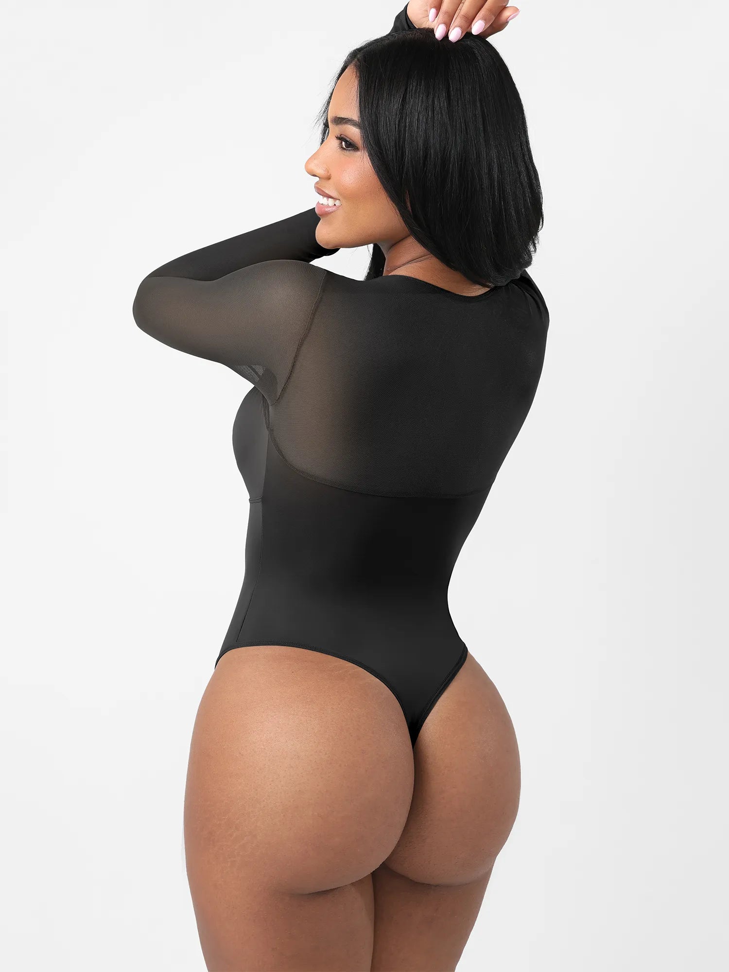 Feelingirl Mesh Panel V-Neck Thong Bodysuit