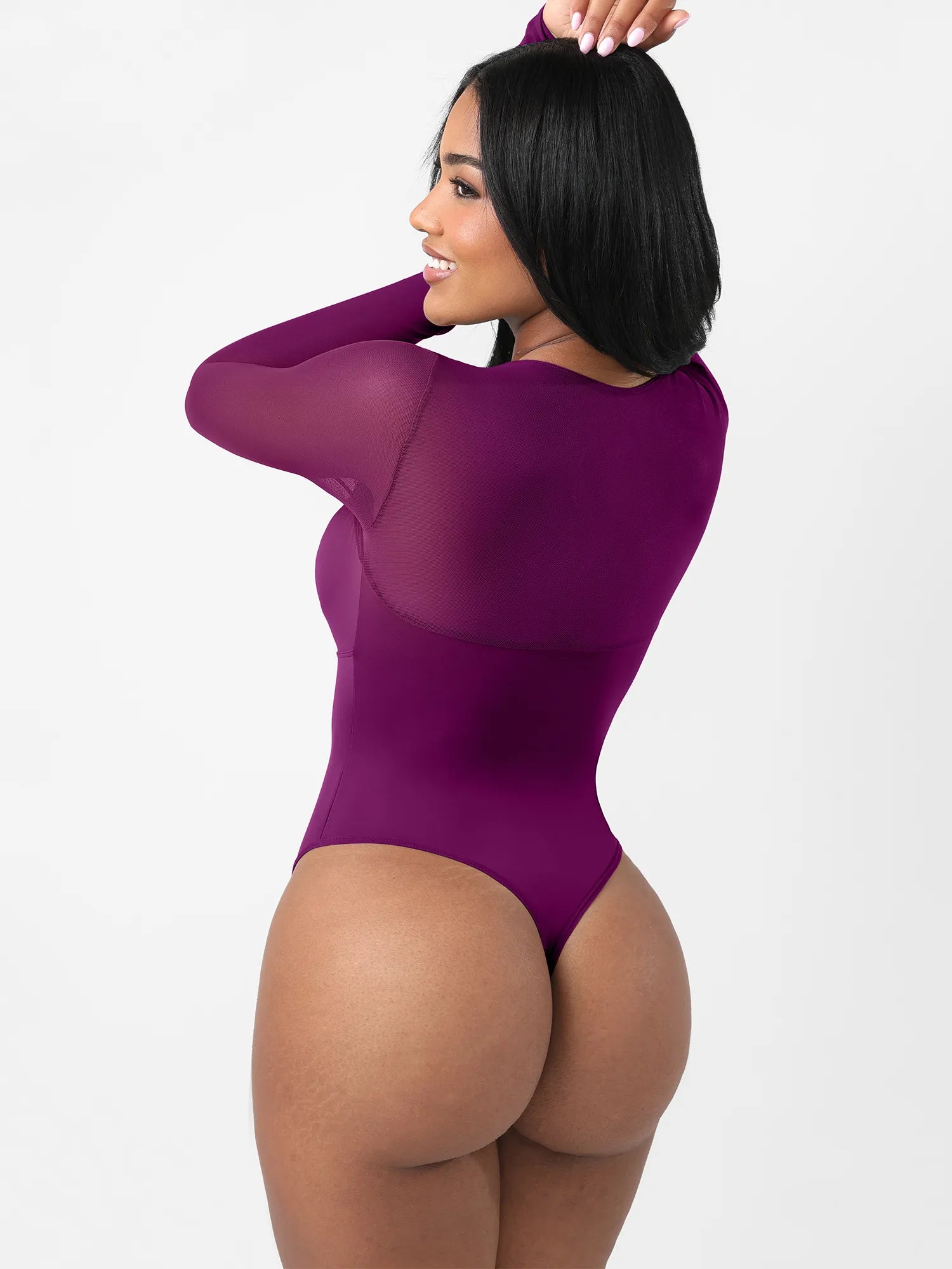 Feelingirl Mesh Panel V-Neck Thong Bodysuit