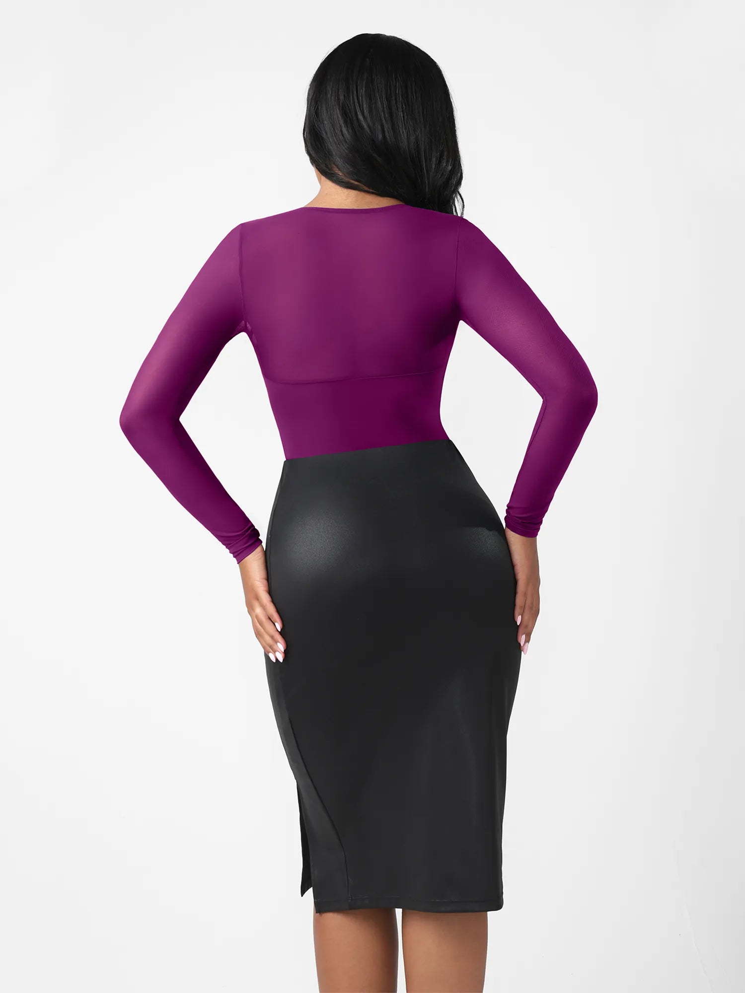 Feelingirl Mesh Panel V-Neck Thong Bodysuit