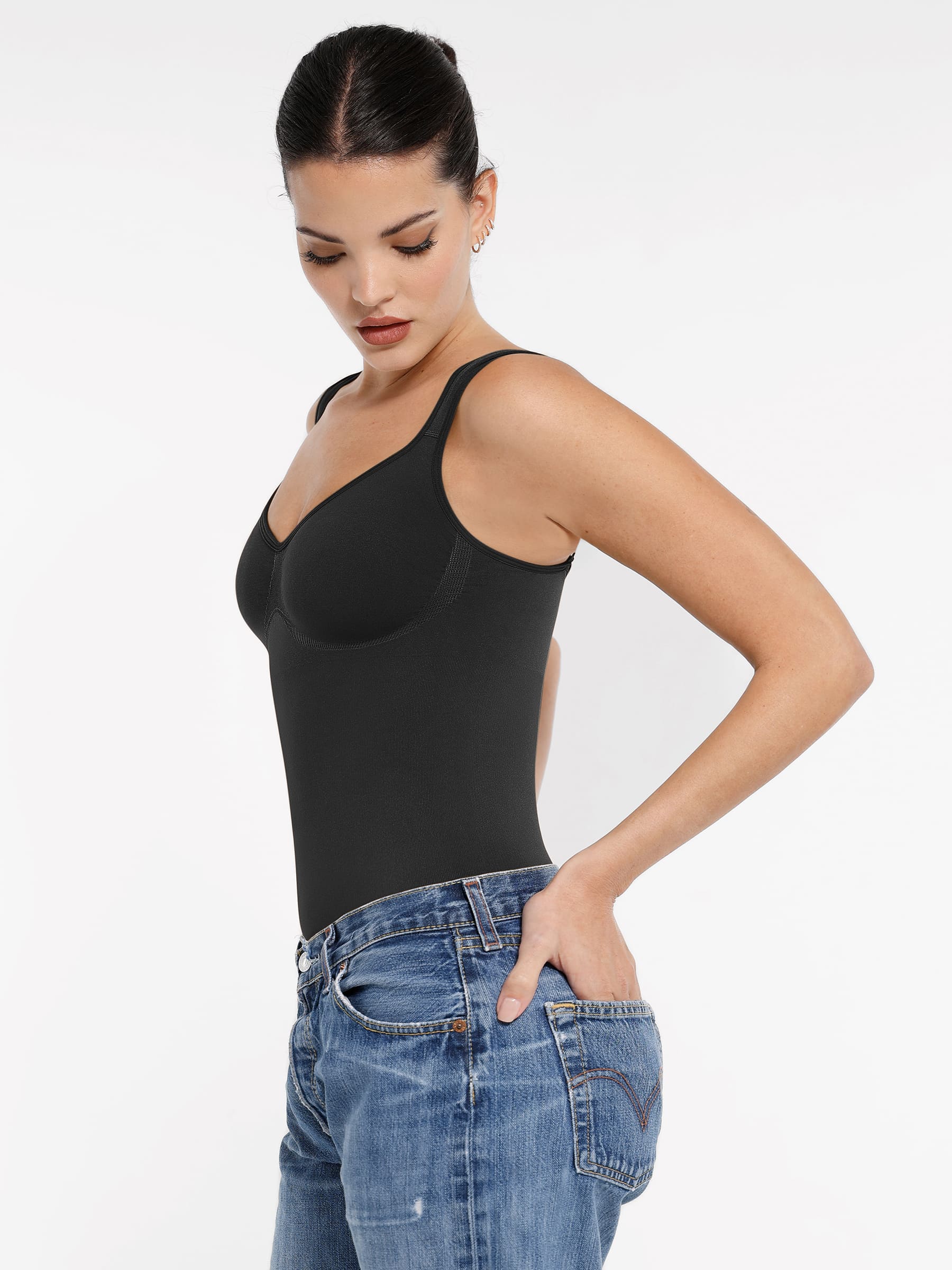 Feelingirl Seamless Sculpting Diamond Neck Thong Bodysuit