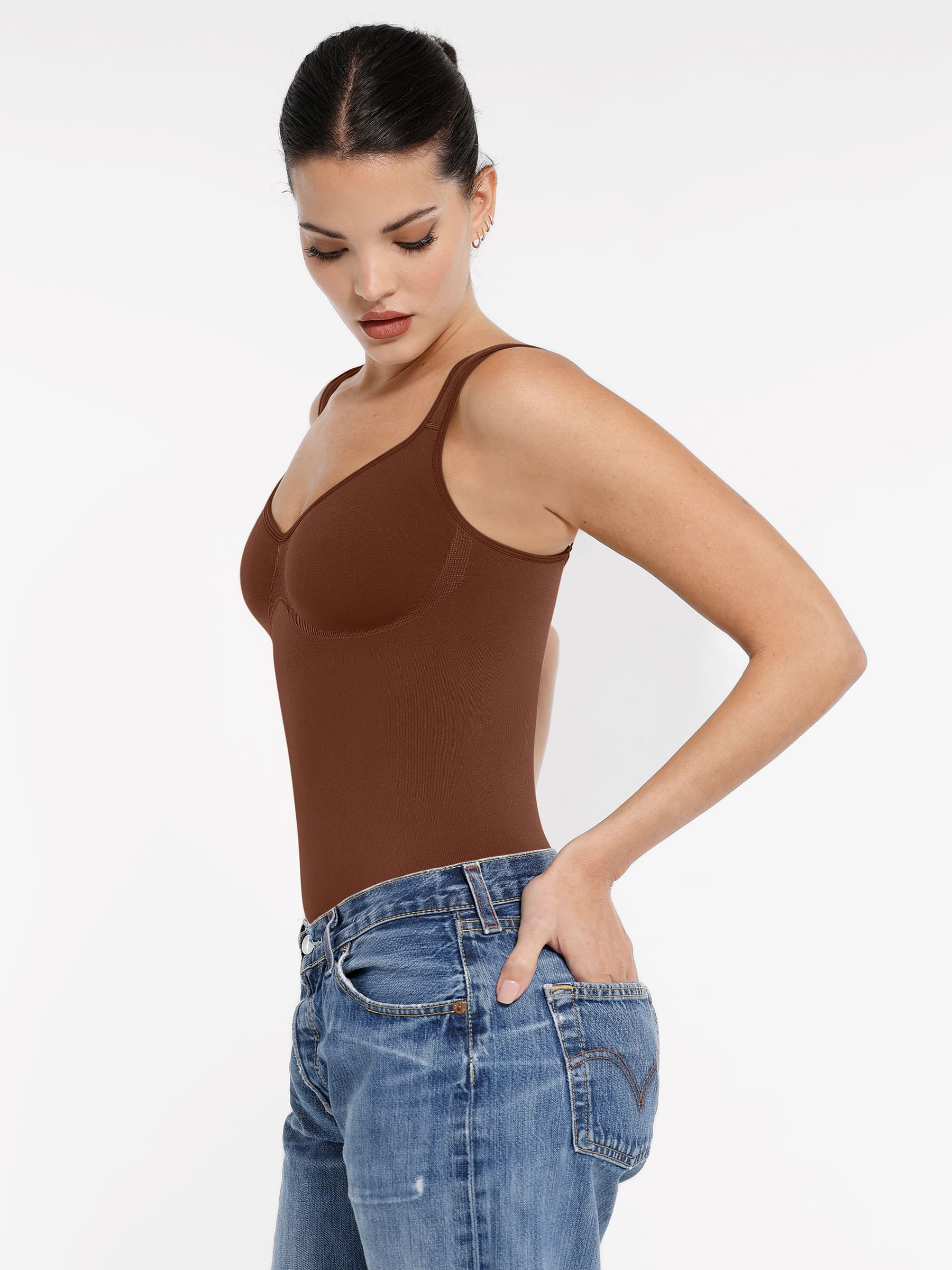 Feelingirl Seamless Sculpting Diamond Neck Thong Bodysuit