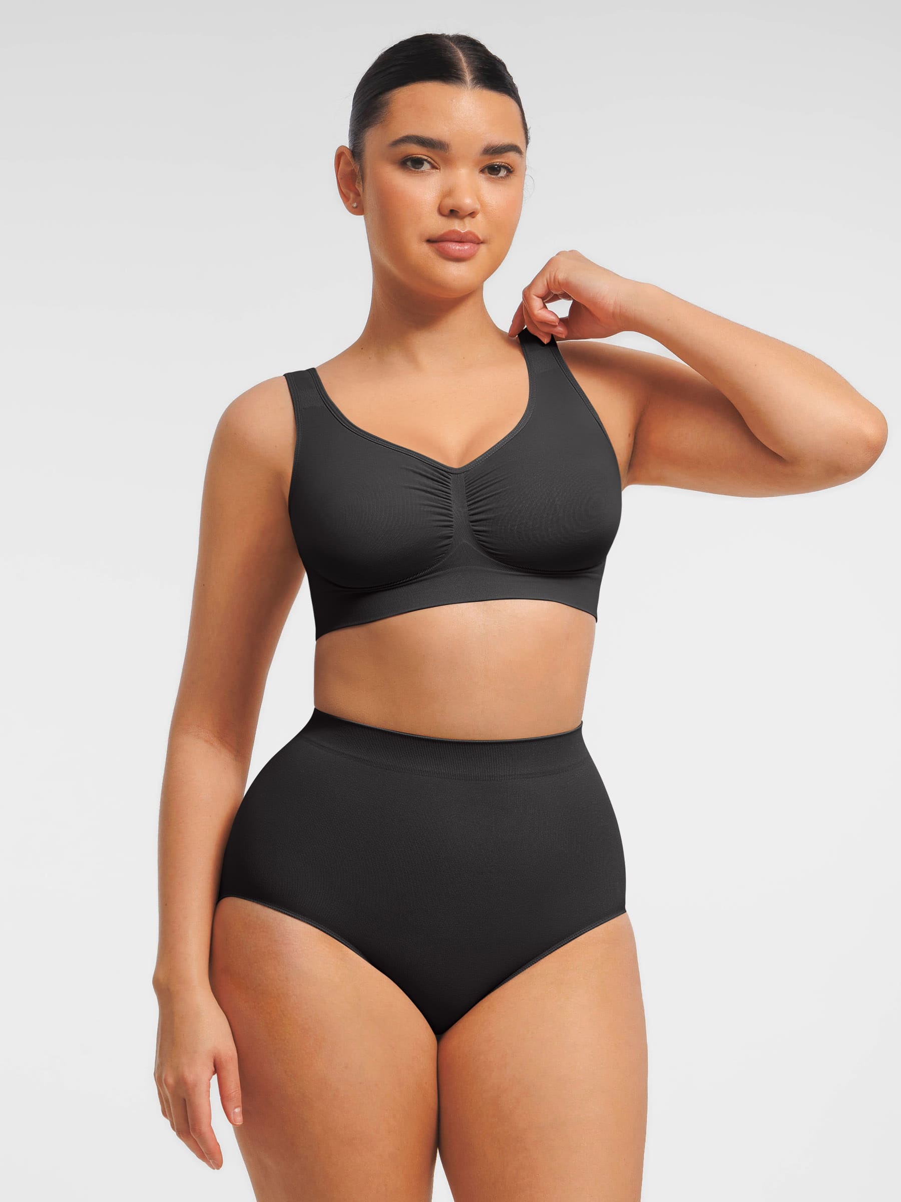 Feelingirl Seamless Wide Straps Bra  & Seamless Tummy Control Brief Set