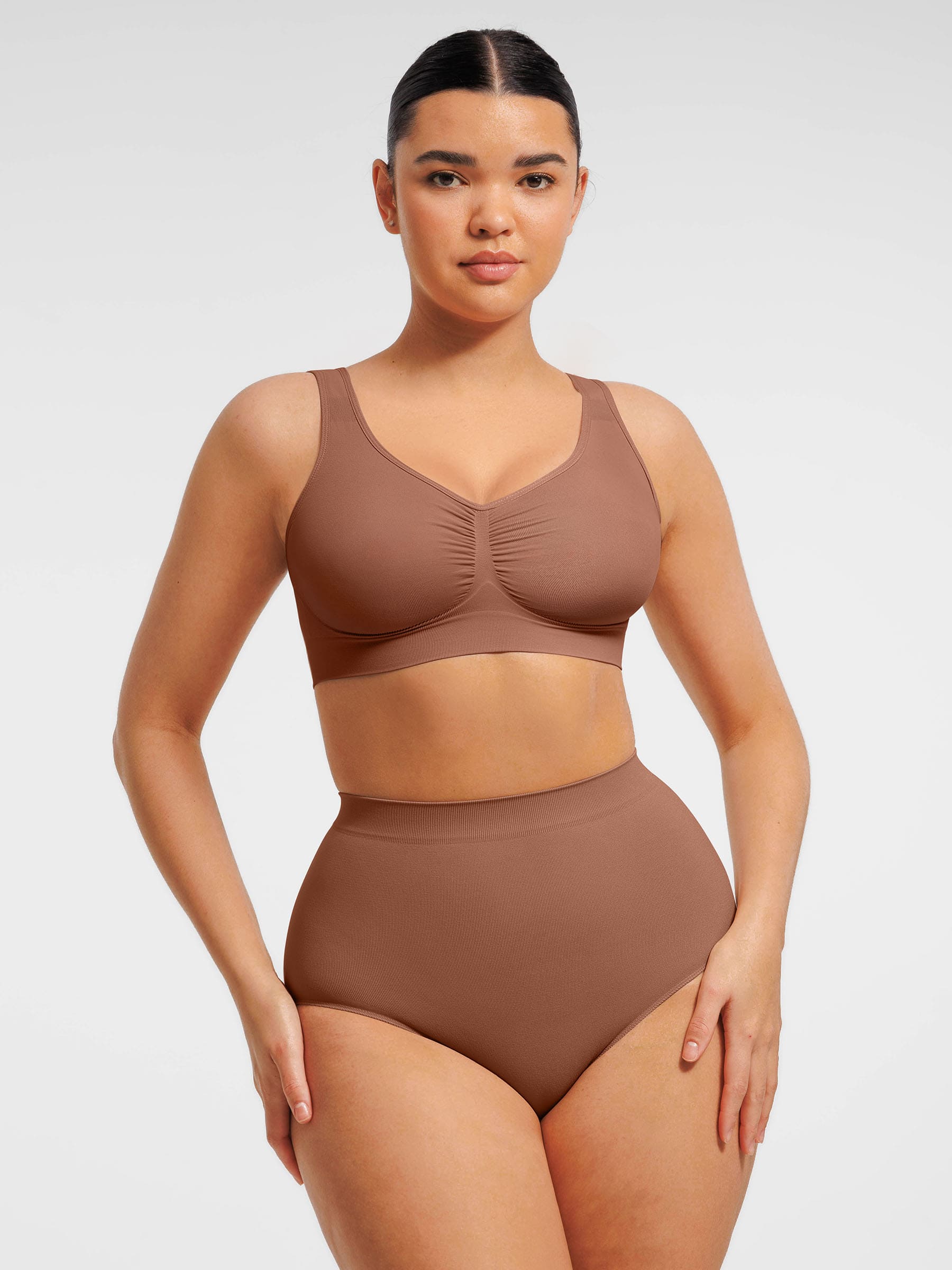 Feelingirl Seamless Wide Straps Bra  & Seamless Tummy Control Brief Set