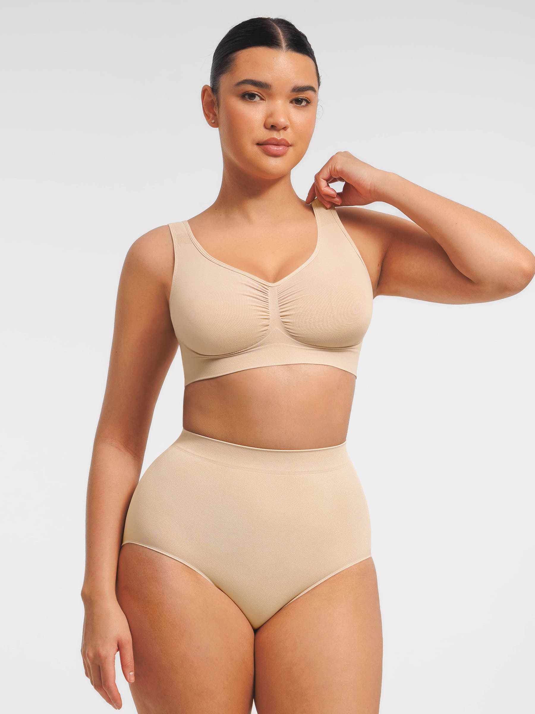 Feelingirl Seamless Wide Straps Bra  & Seamless Tummy Control Brief Set