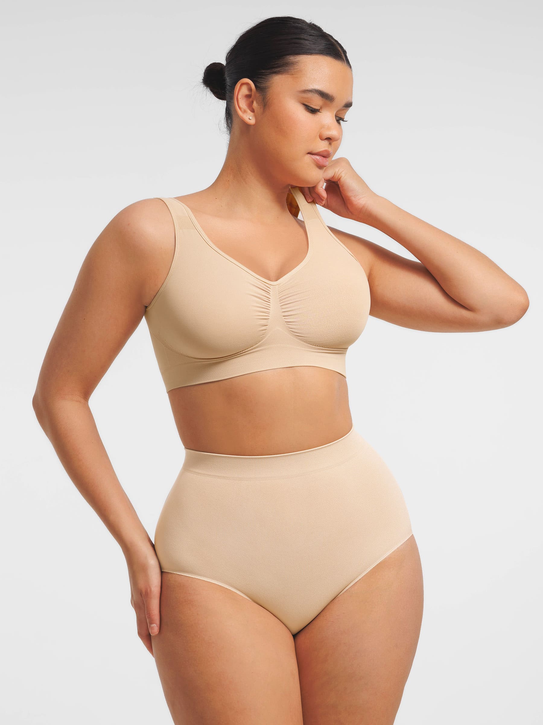 Feelingirl Seamless Wide Straps Bra  & Seamless Tummy Control Brief Set