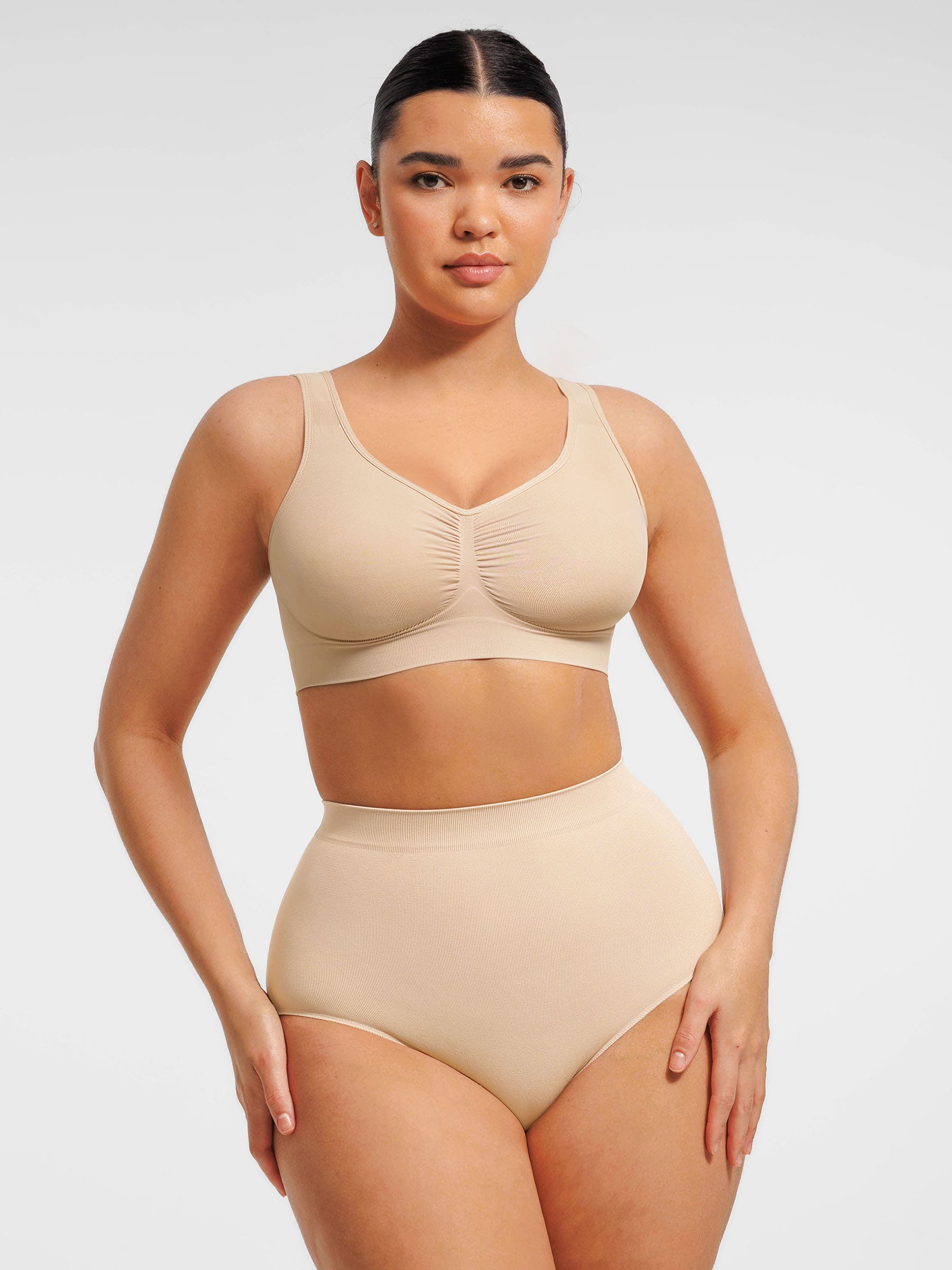 Feelingirl Seamless Wide Straps Bra  & Seamless Tummy Control Brief Set