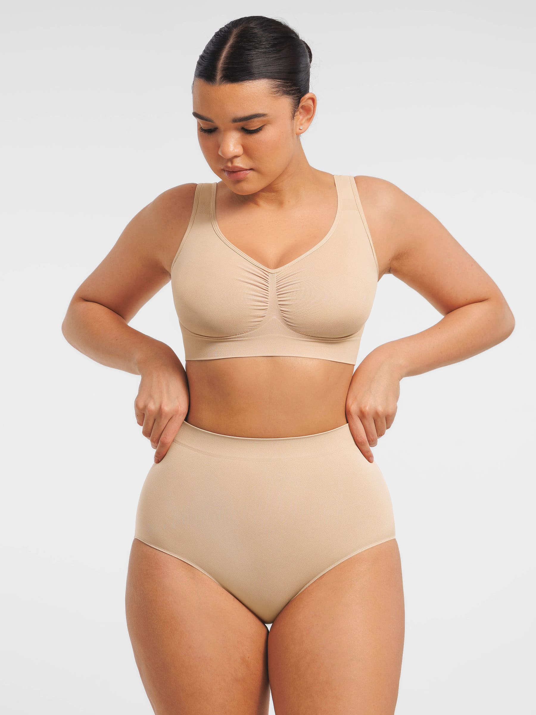 Feelingirl Seamless Wide Straps Bra  & Seamless Tummy Control Brief Set