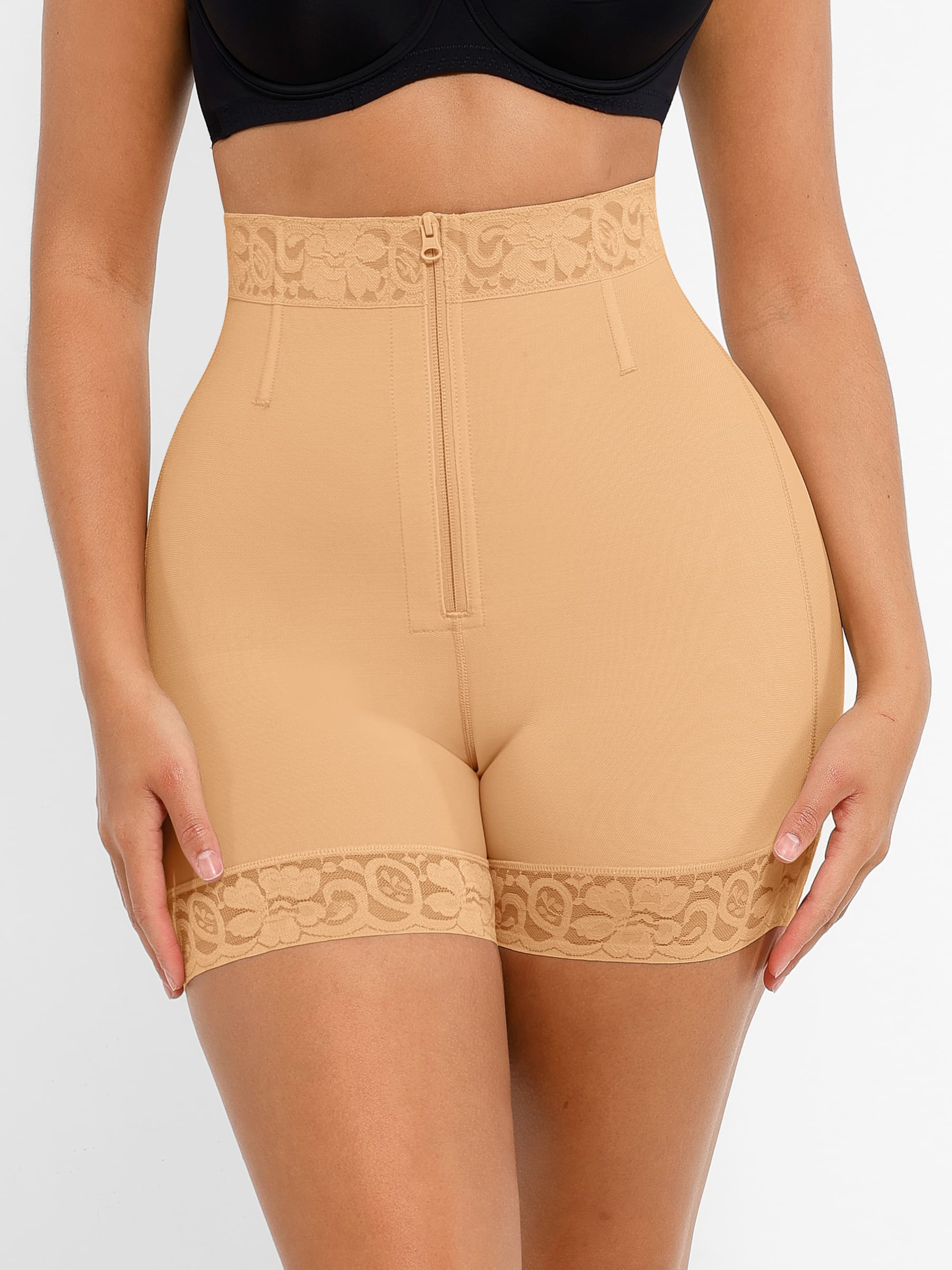 Feelingirl Tummy Control Shaping Shorts Butt Lifter with Clasps and Zipper
