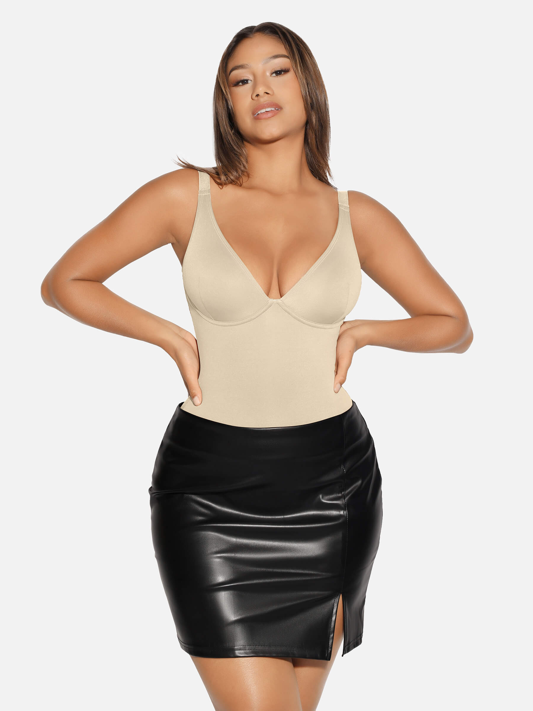 Feelingirl V Neck Tummy Control Shaping Bodysuit