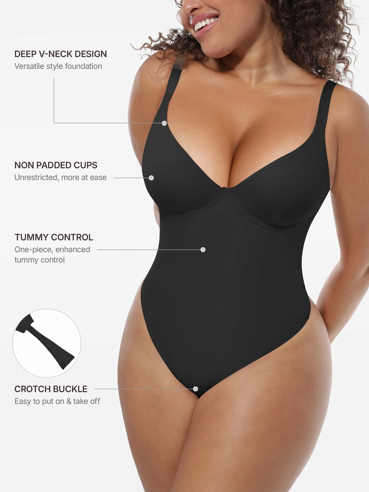 Feelingirl Deep V-Neck Shapewear Bodysuit