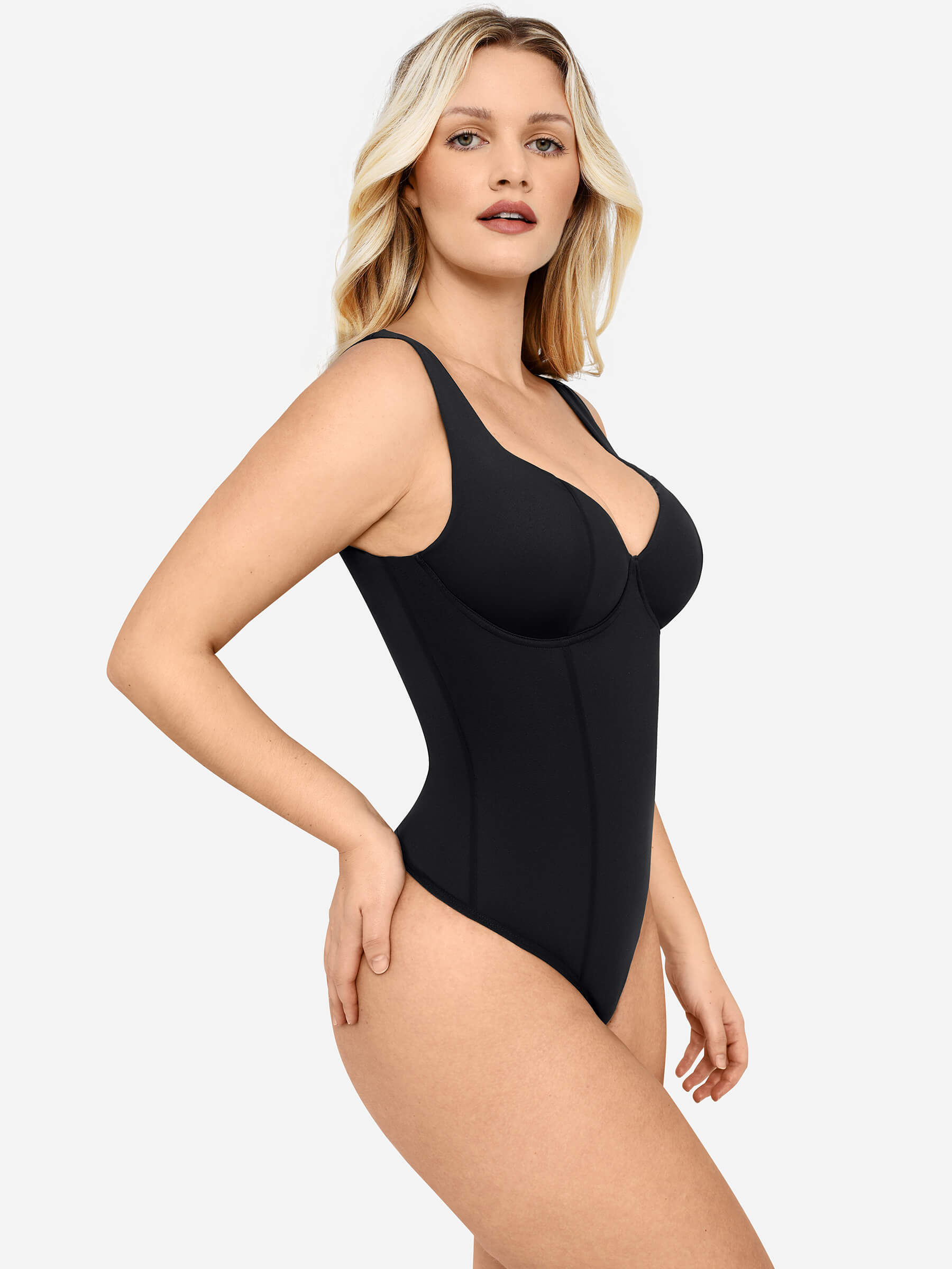 Feelingirl Full Body Wide Strap V-Neck Bodysuit