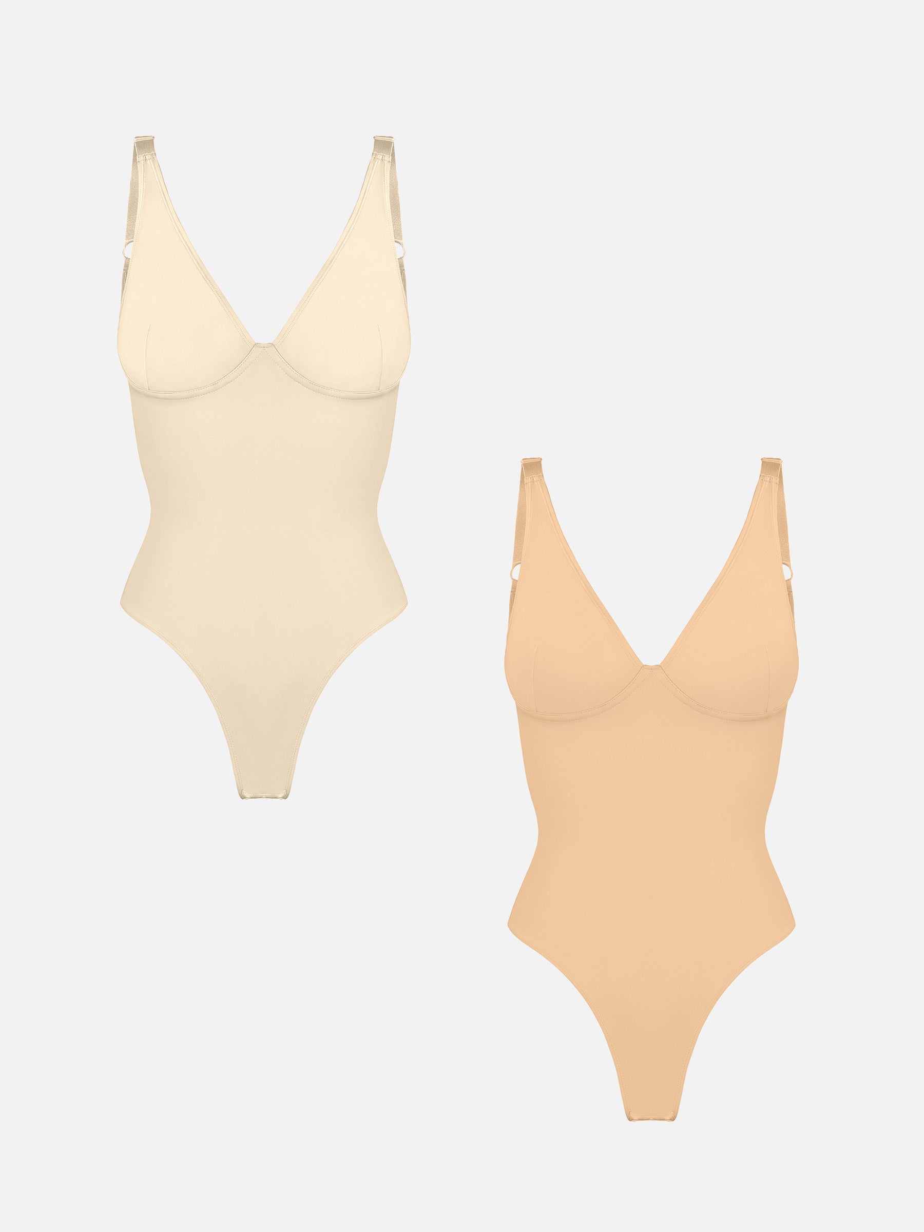 Feelingirl 2-Pack Deep V Neck Tummy Control Shapewear Bodysuit Bundle