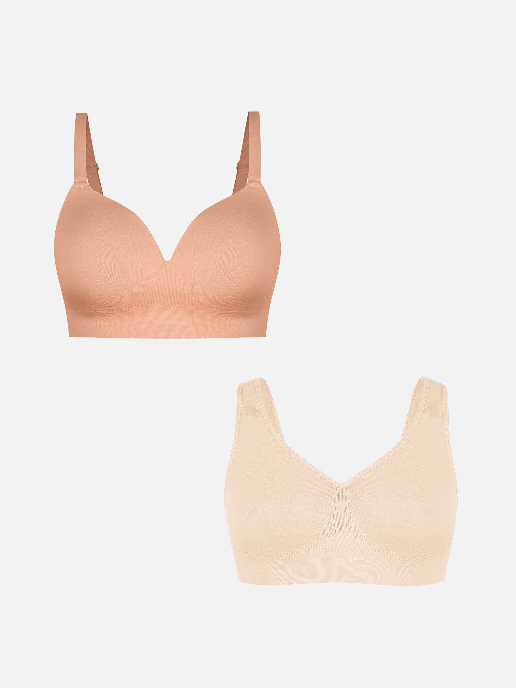 Feelingirl Wire-Free Wide Straps Bra + Push-Up Seamless Bra