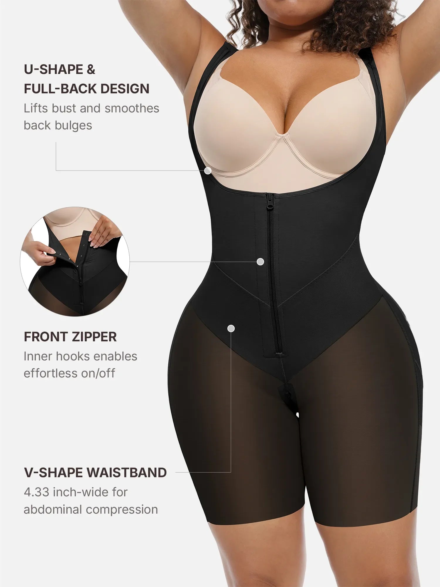 Feelingirl U-Shaped Tummy Control Butt Lift Shaper Bodysuit