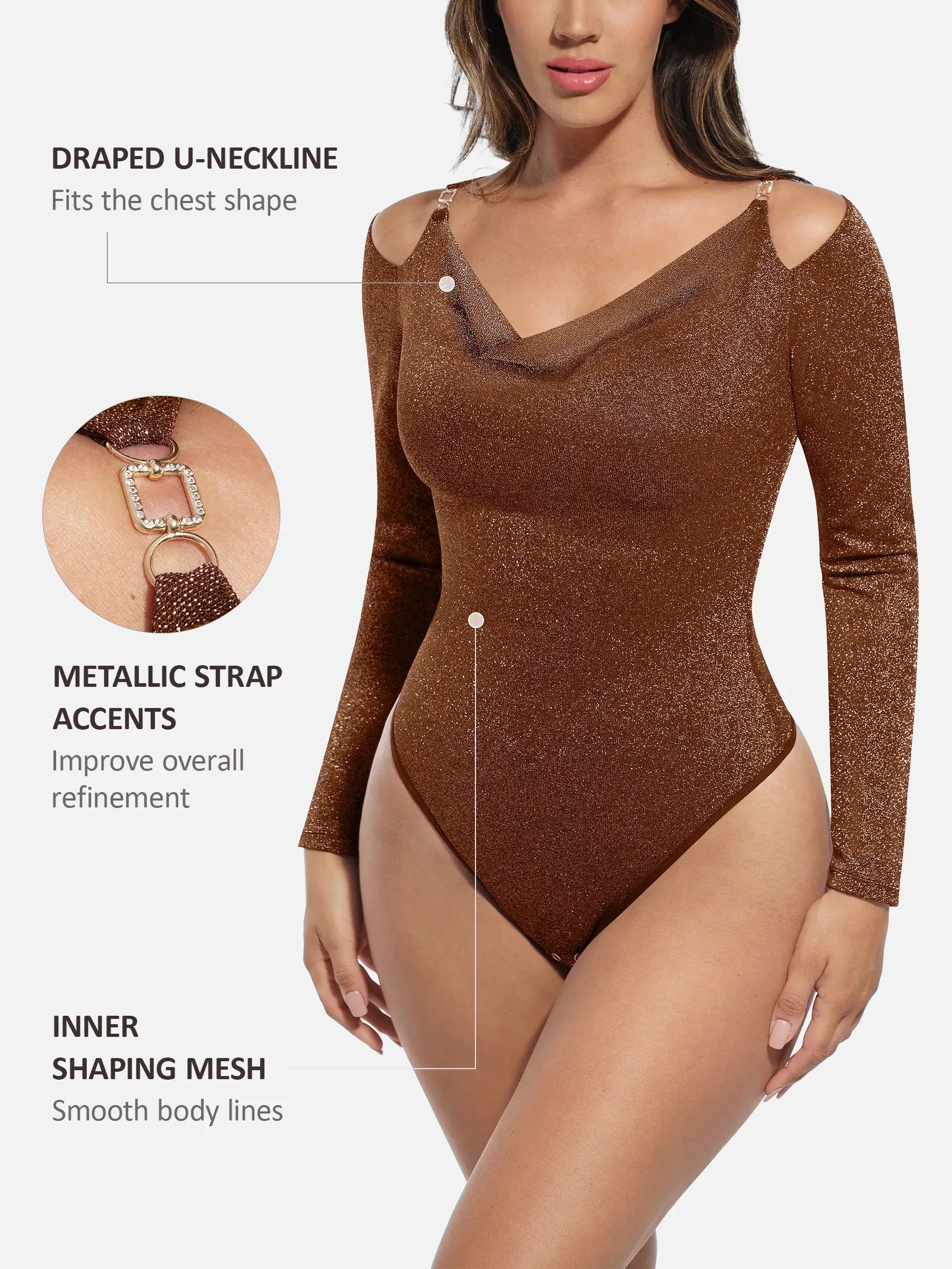 Feelingirl Shiny Swing Collar All In One Bodysuit