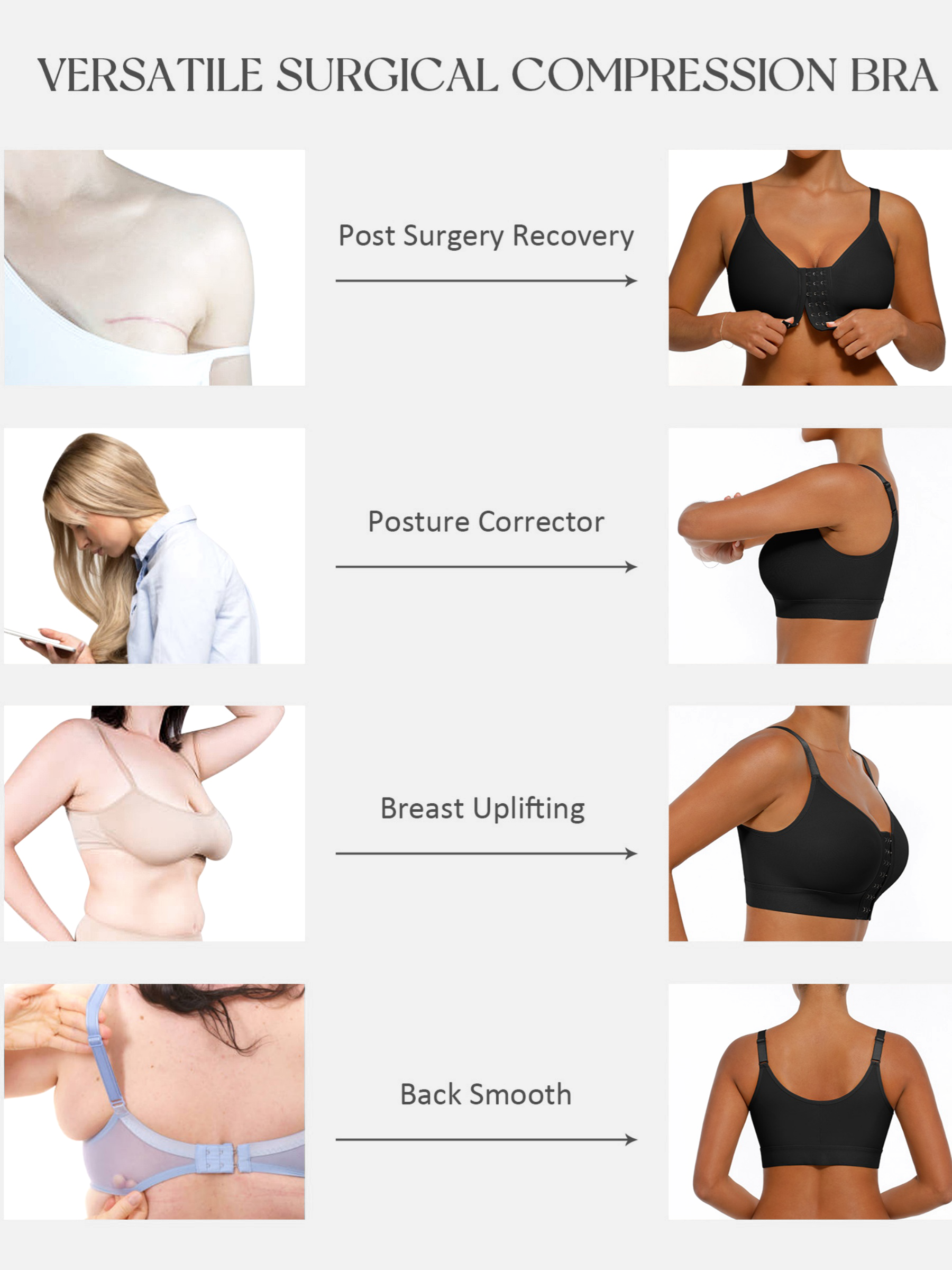 Feelingirl Post Surgery Full Coverage Compression Surgical Front Closure Mastectomy Bra